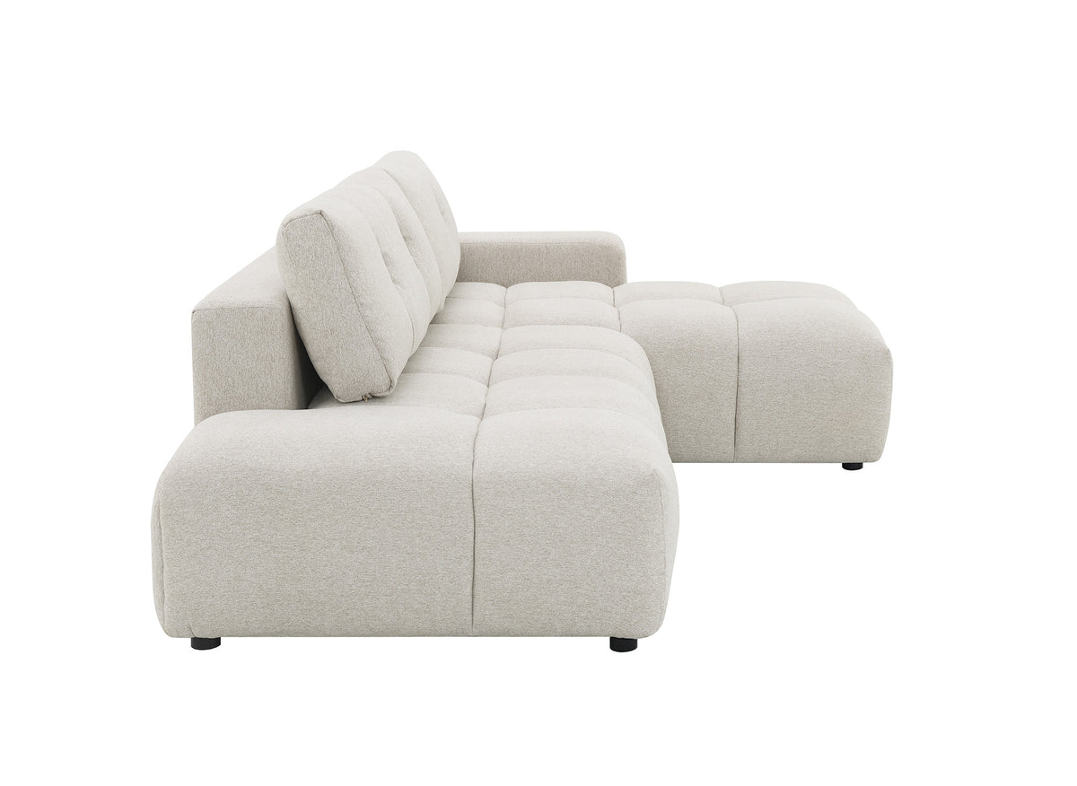 Canapé d'angle convertible avec coffre en tissu texturé beige ANGELINE - Angle droit