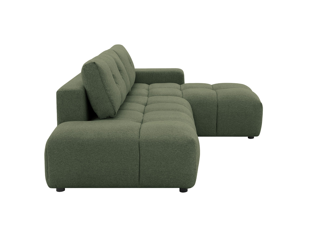 Canapé d'angle convertible avec coffre en tissu texturé vert olive ANGELINE - Angle droit