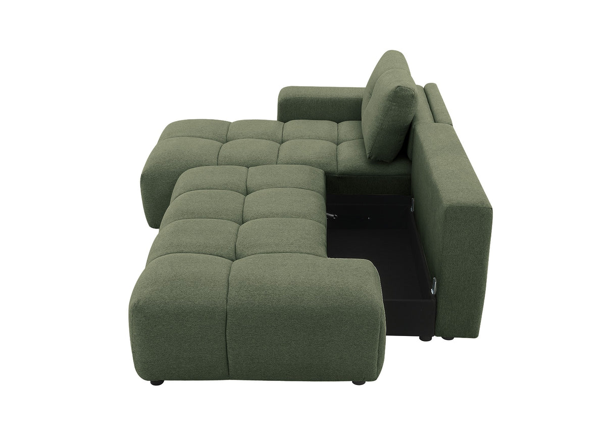 Canapé d'angle convertible avec coffre en tissu texturé vert olive ANGELINE - Angle gauche