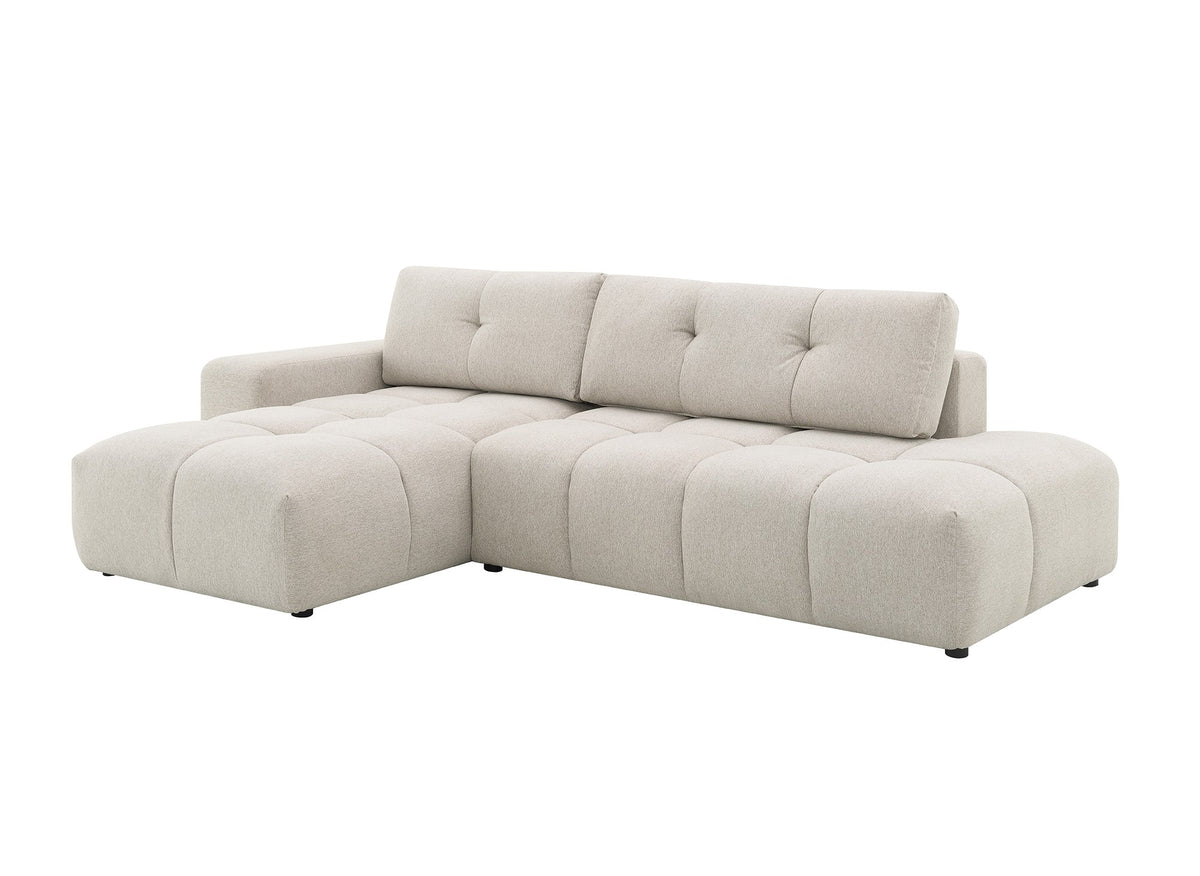 Canapé d'angle convertible avec coffre en tissu texturé beige ANGELINE - Angle gauche