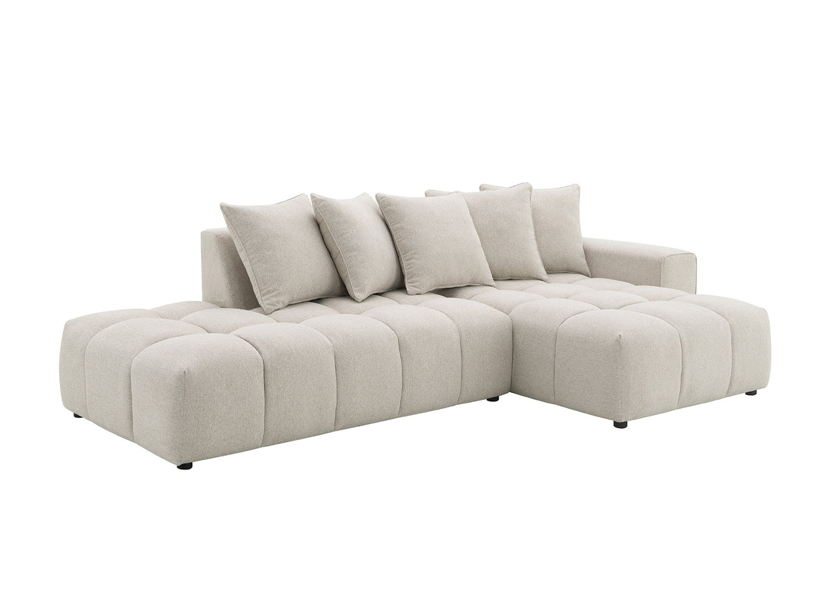 Canapé d'angle en tissu texturé beige CLARISSE - Angle droit