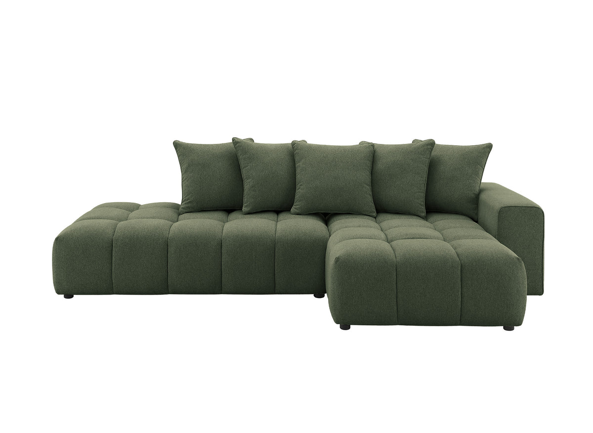 Canapé d'angle en tissu texturé vert olive CLARISSE - Angle droit