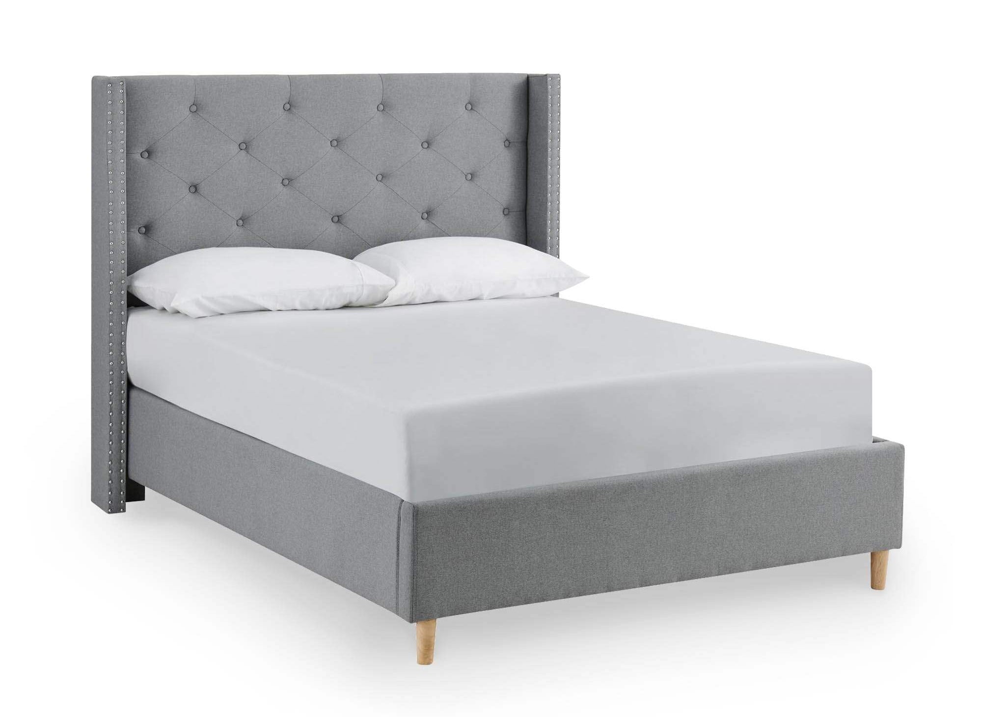 Lit double en tissu capitonné gris 180x200 cm MARGOT