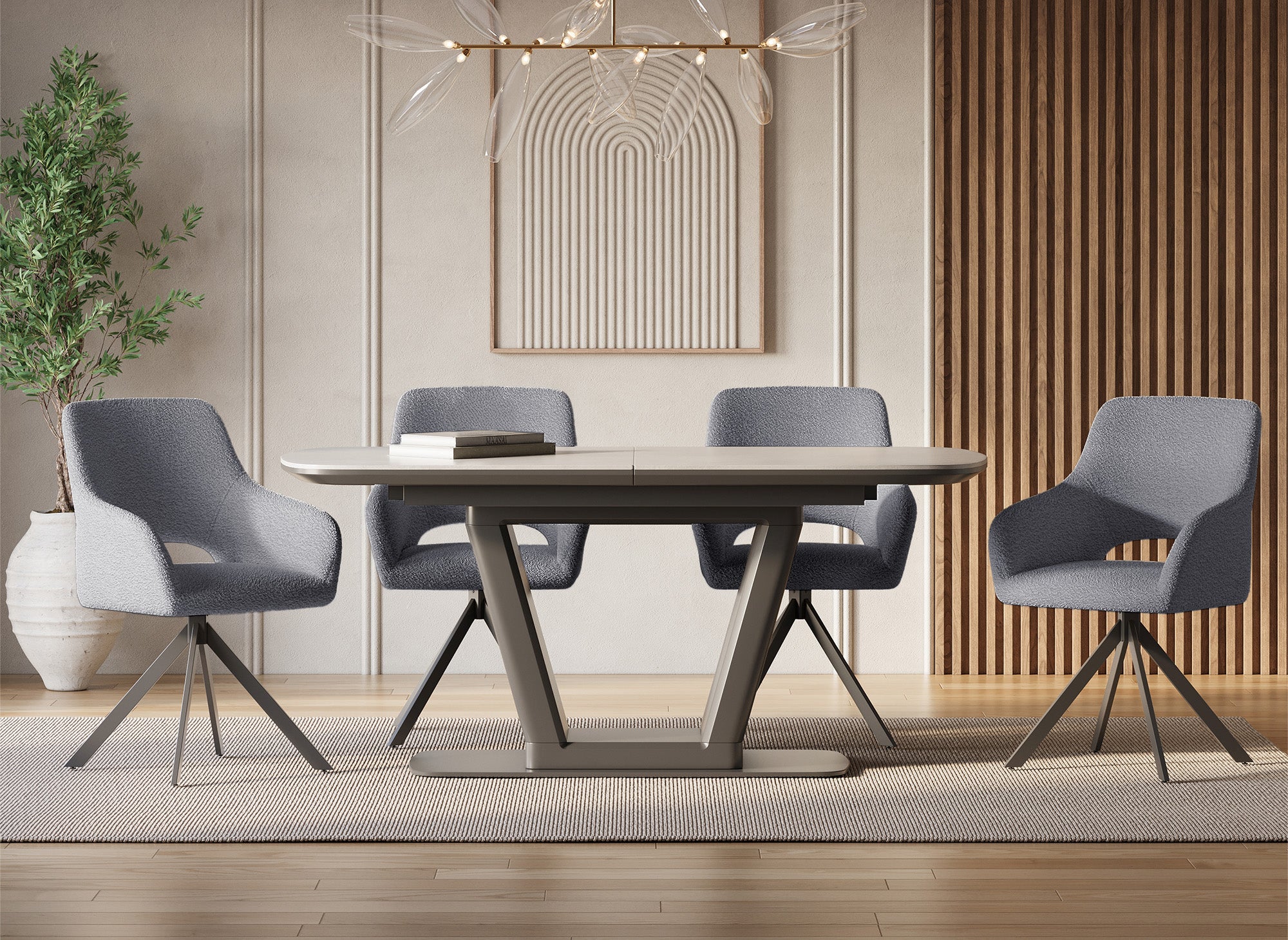 Lot de 2 chaises pivotantes design en tissu bouclette gris CIEL