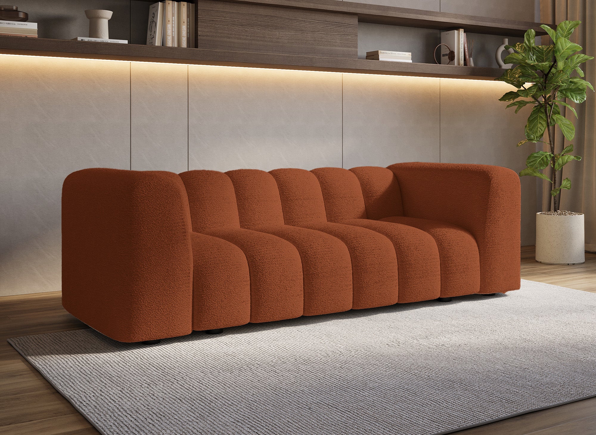 Canapé 3 places en tissu bouclette terracotta AELIS