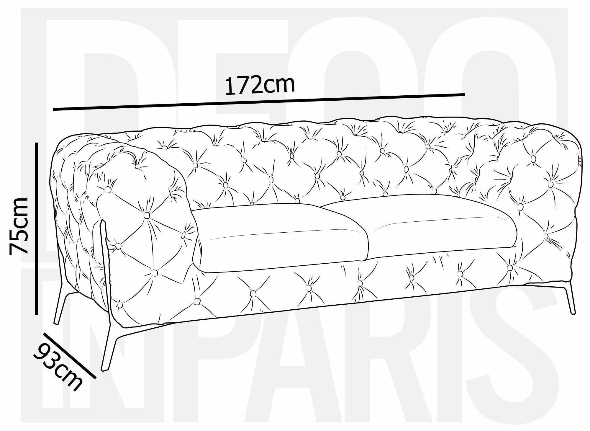 Canapé fixe 2 places capitonné chesterfield velours gris CARMEN