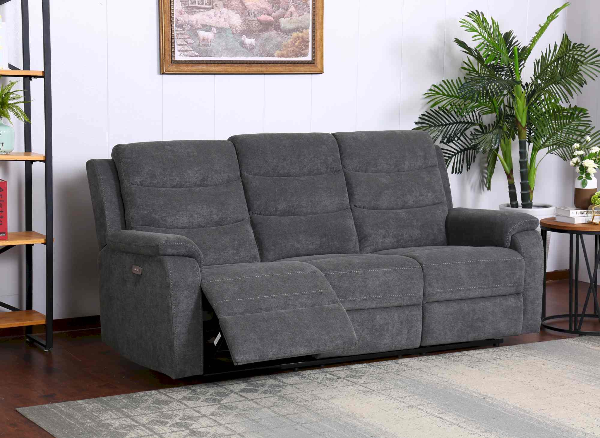 Canapé relax électrique 3 places en tissu gris foncé RICHARD