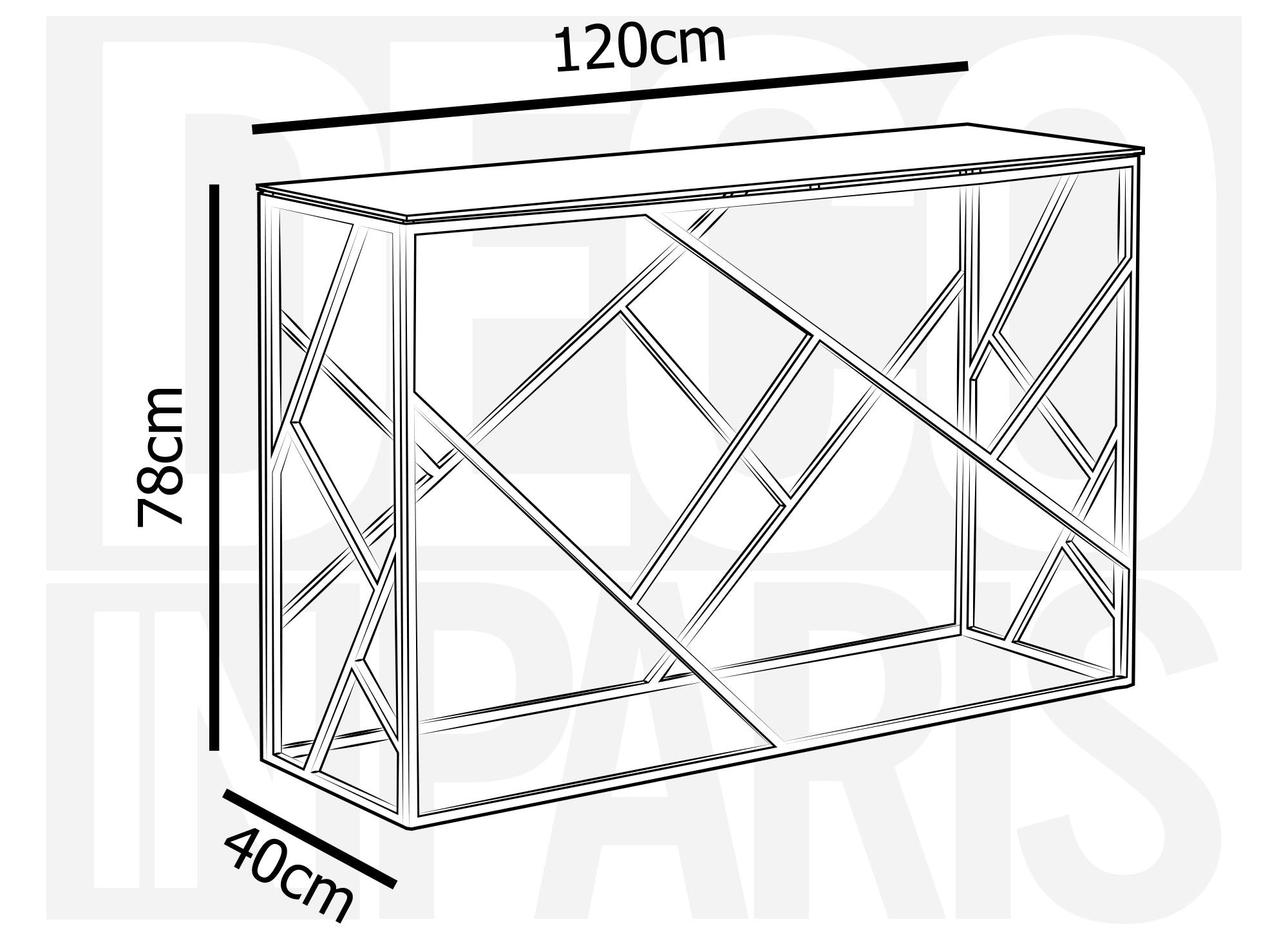 Console design en verre transparent et métal doré DELTA