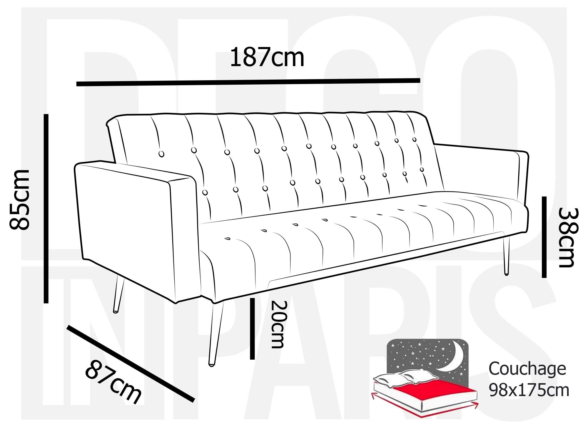 Canapé clic clac en velours gris avec pieds en métal doré CHICAGO