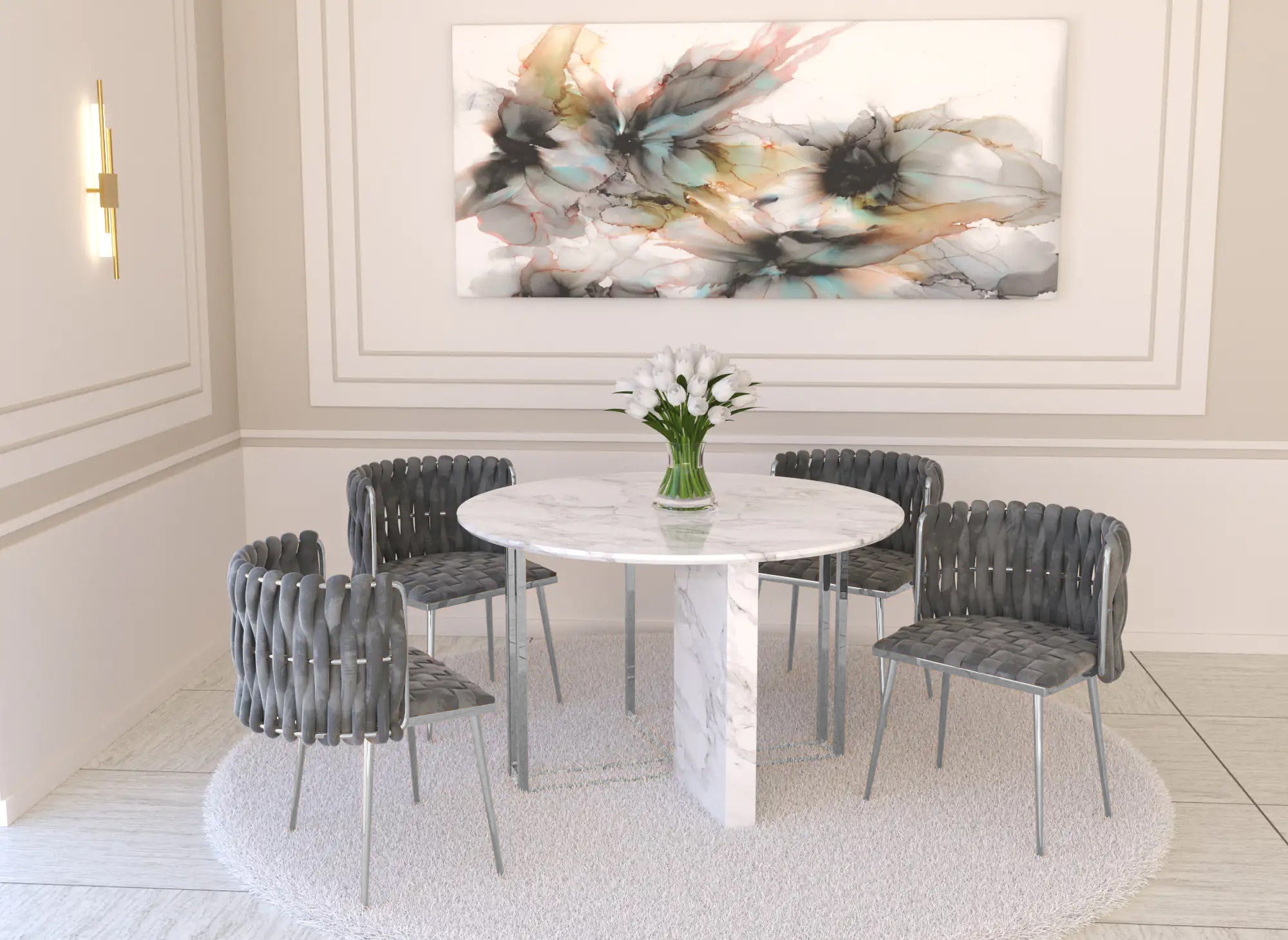 Lot de 2 chaises en velours gris pieds en métal argenté POLO