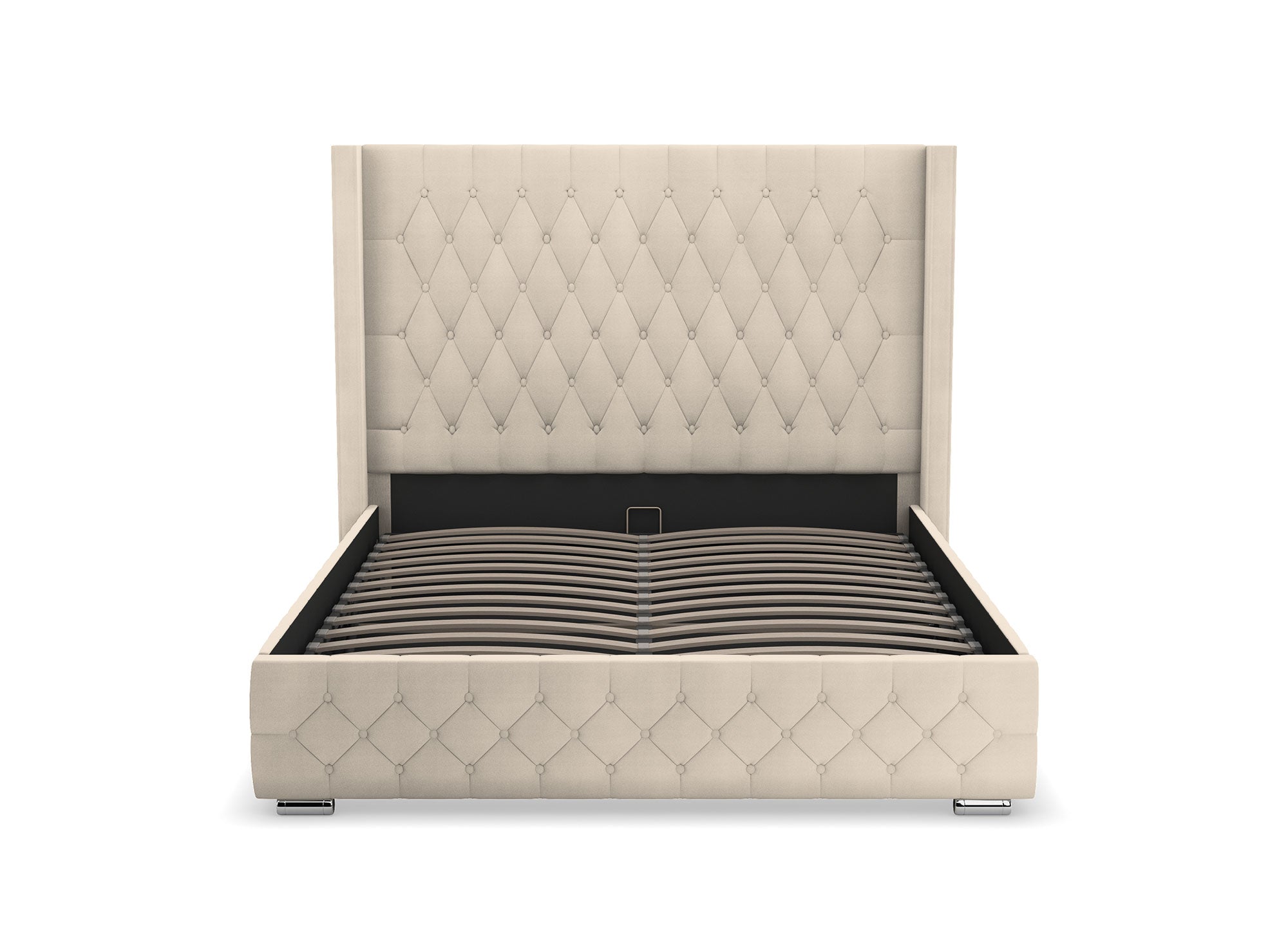 Lit coffre en velours beige 160X200 cm PERLA