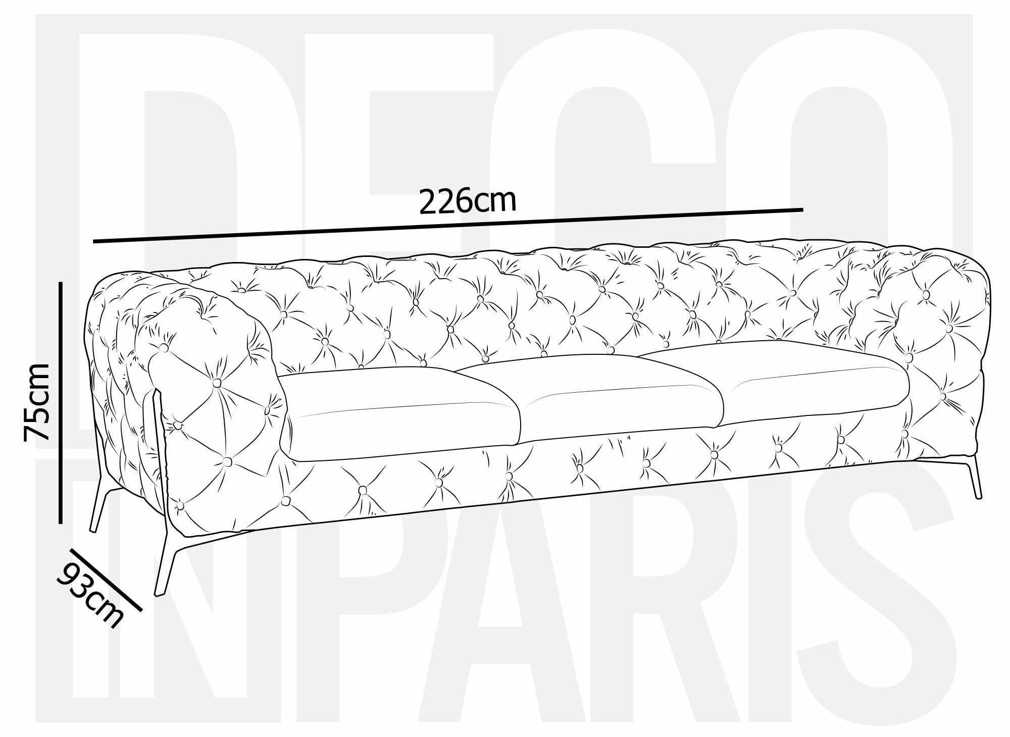 Canapé fixe 3 places capitonné chesterfield velours beige CARMEN