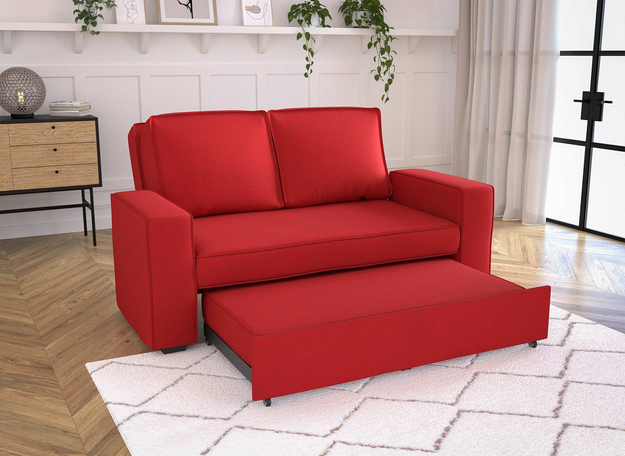 Canapé 3 places convertible en tissu rouge JAMES