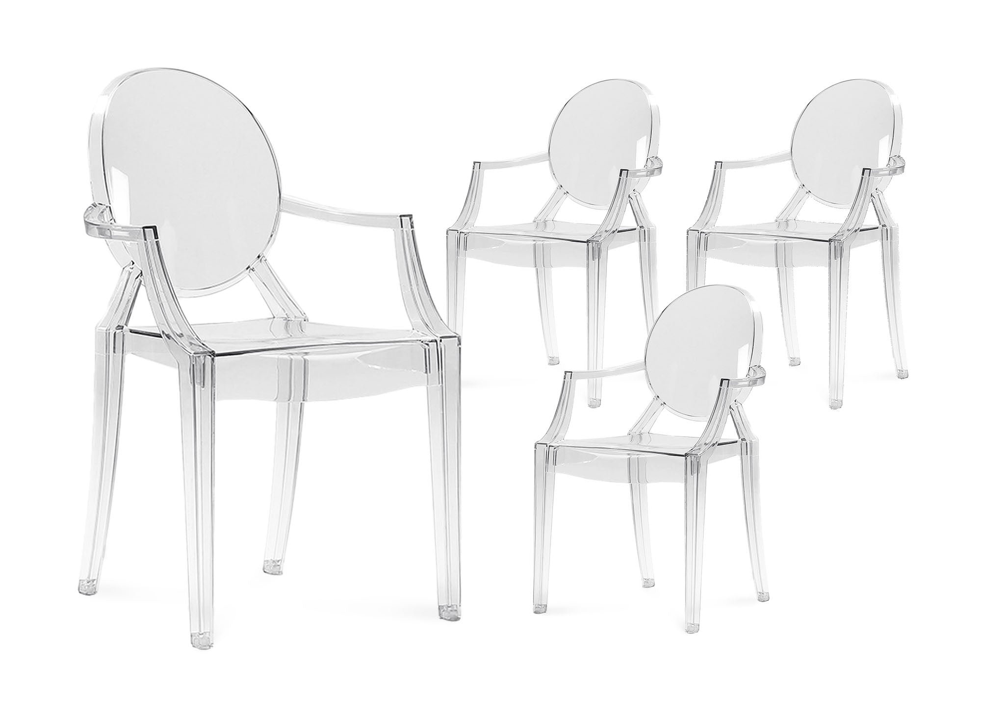 Lot de 4 chaises en plexi transparent avec accoudoirs TOLGA