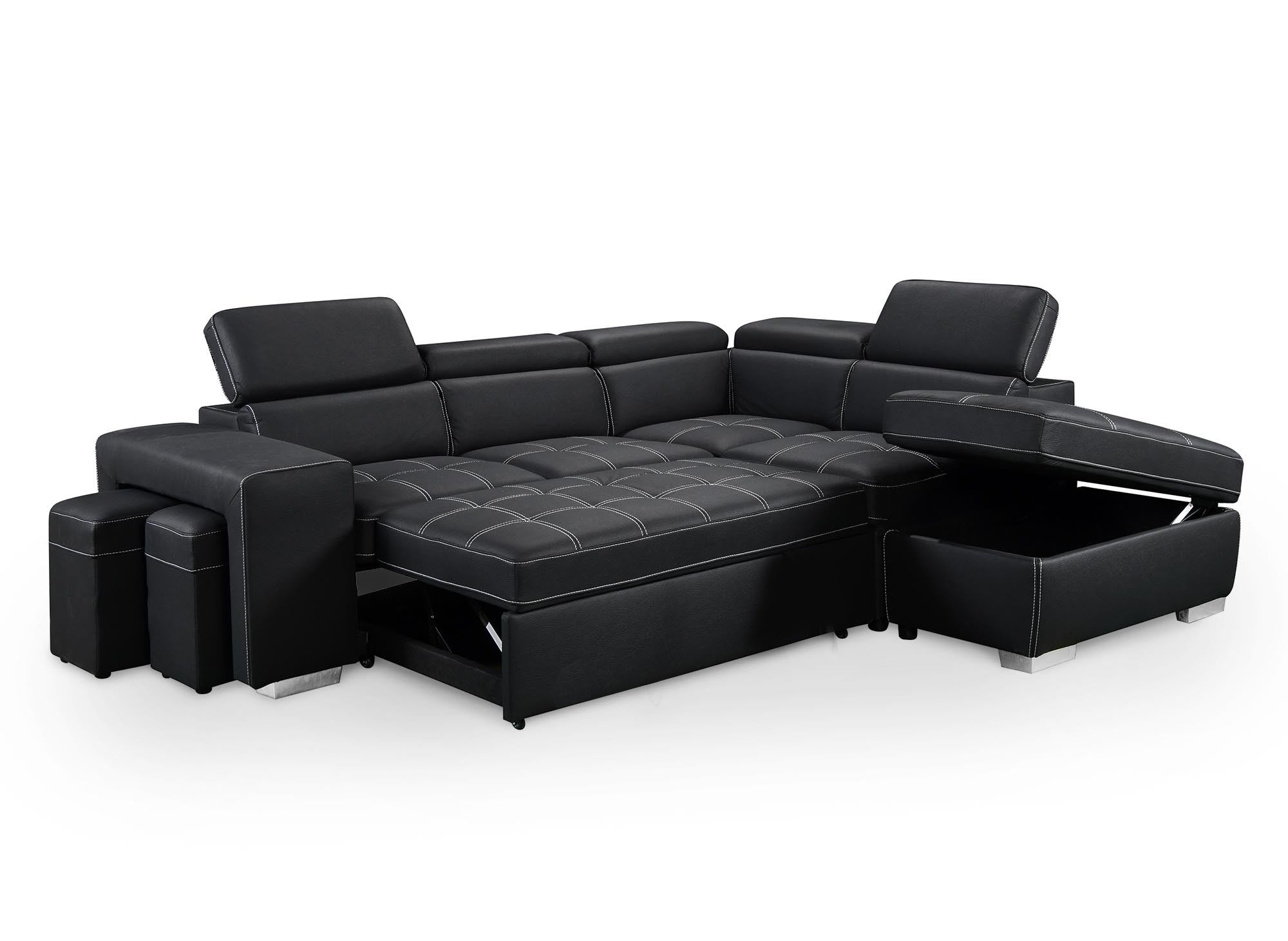 Canapé d'angle convertible en tissu noir DAVON - angle droit