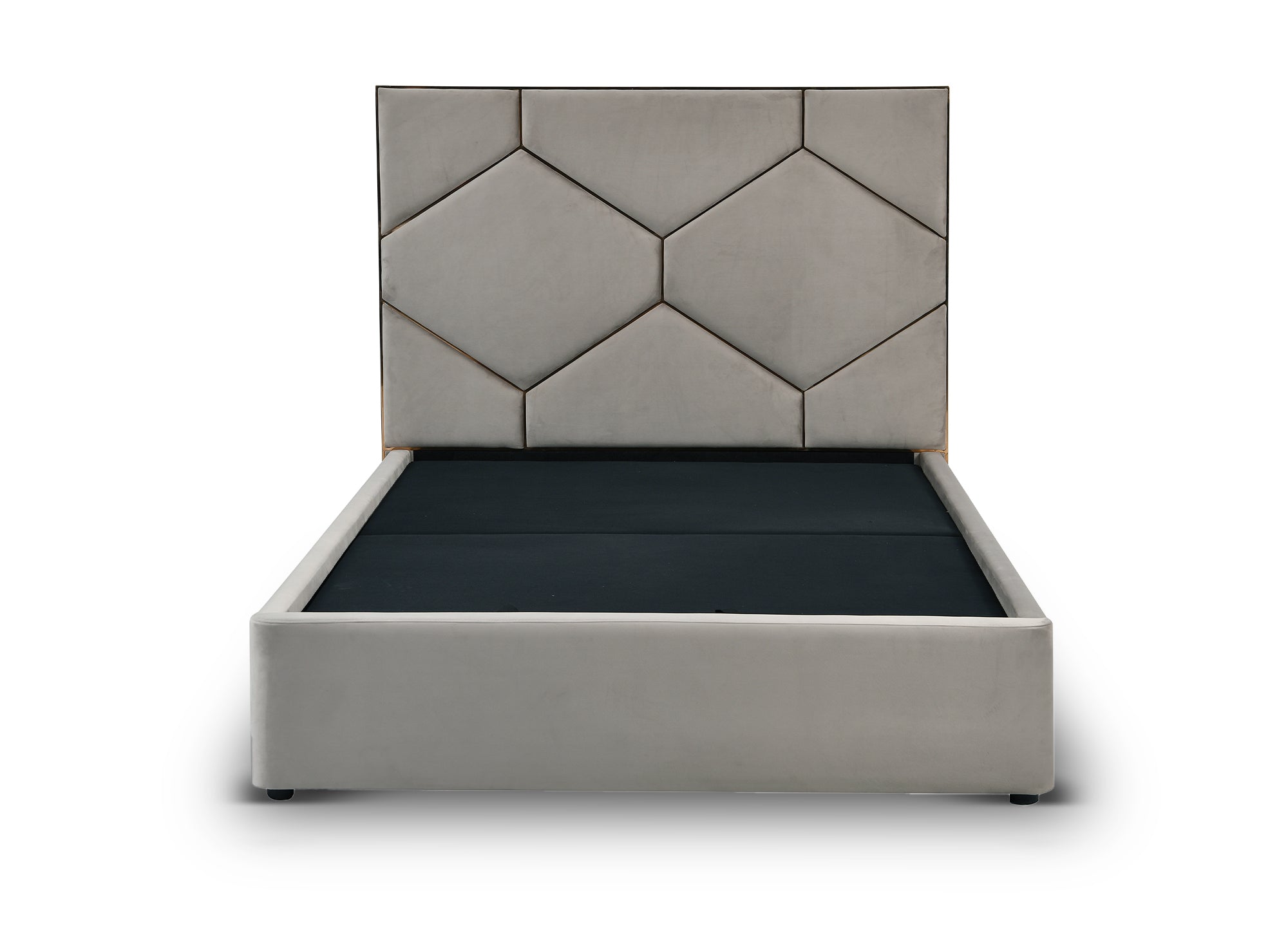 Lit coffre avec tête de lit design en velours taupe LARA 140 x 190 cm