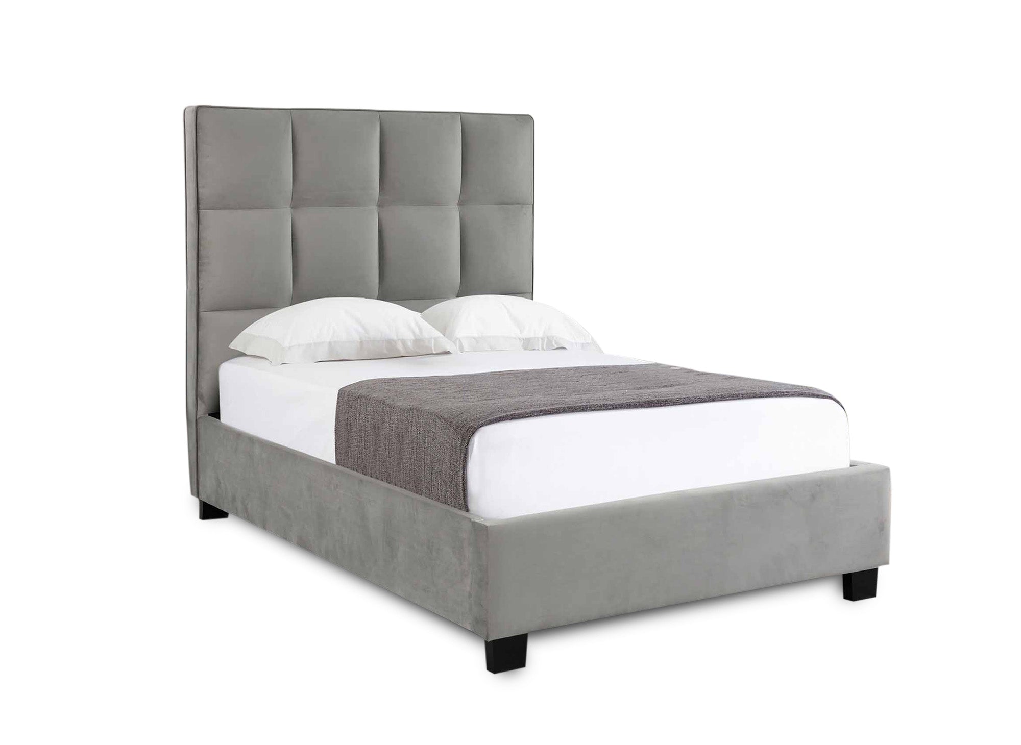 Lit coffre en velours gris design CAROLINE 140 x 190 cm