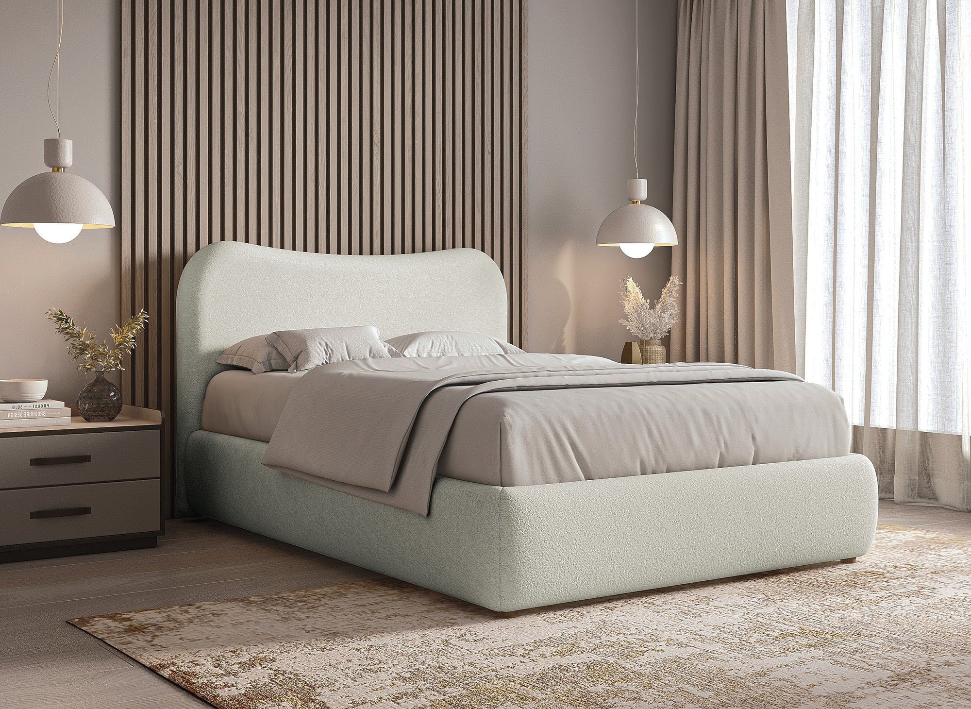 Lit double effet peau de mouton blanc écru PAMELA 160 x 200 cm