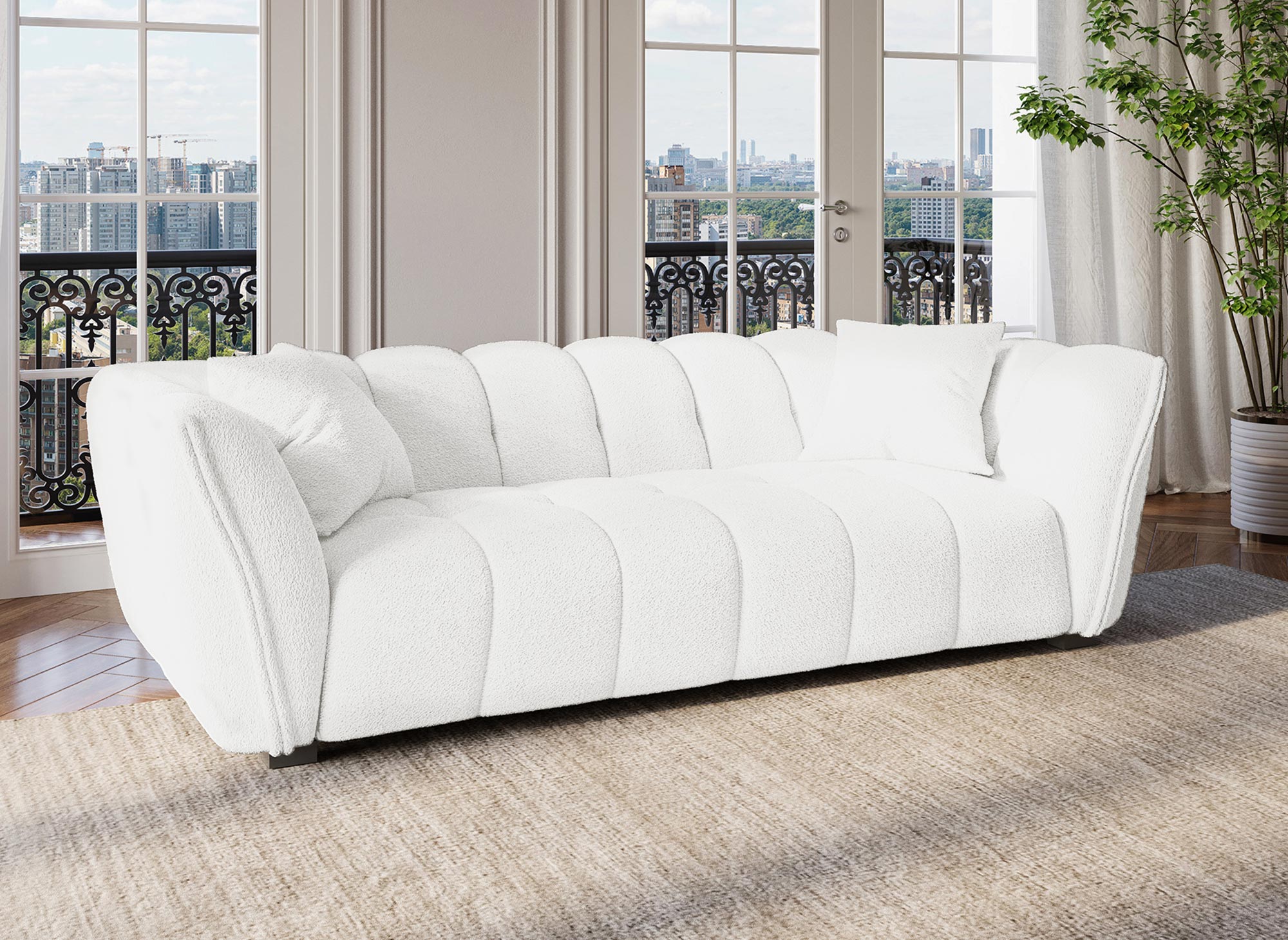 Canapé 3 places effet peau de mouton écru ELENA