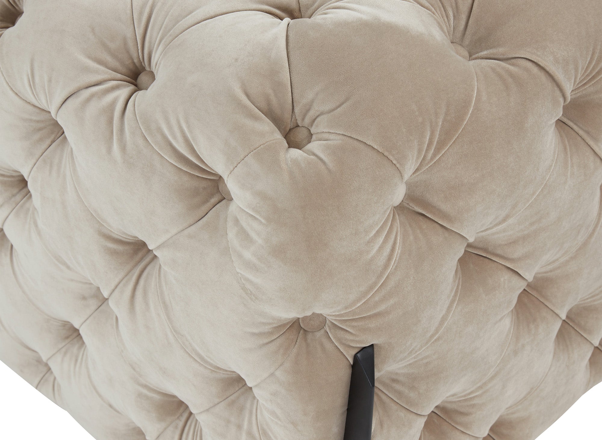 Canapé fixe 3 places capitonné chesterfield velours beige CARMEN