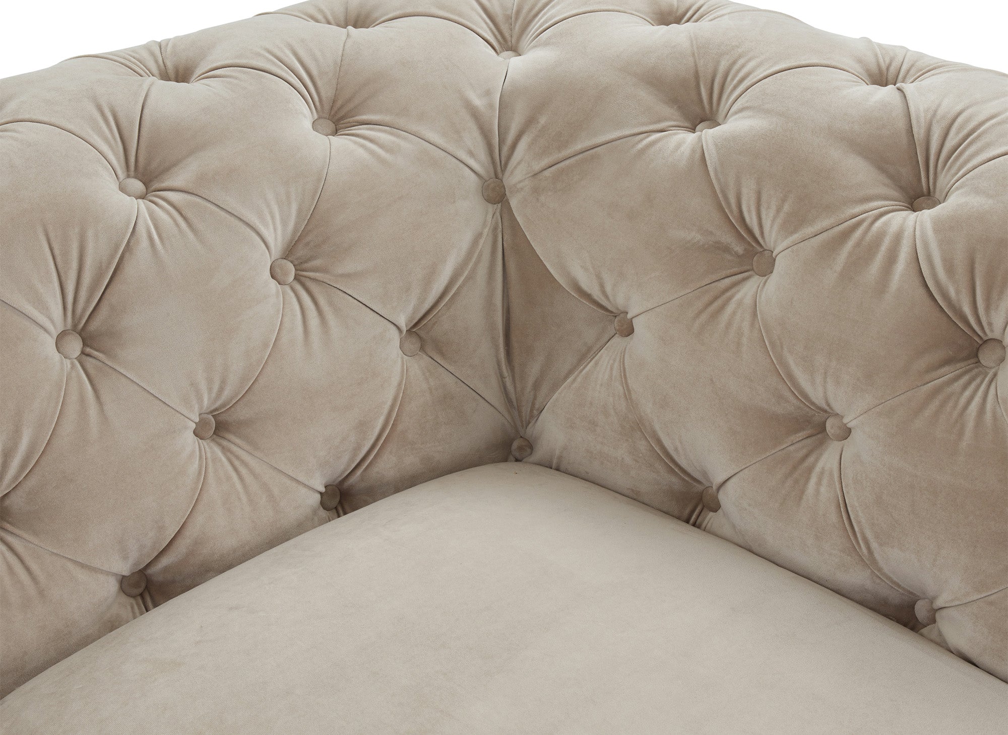 Canapé fixe 3 places capitonné chesterfield velours beige CARMEN