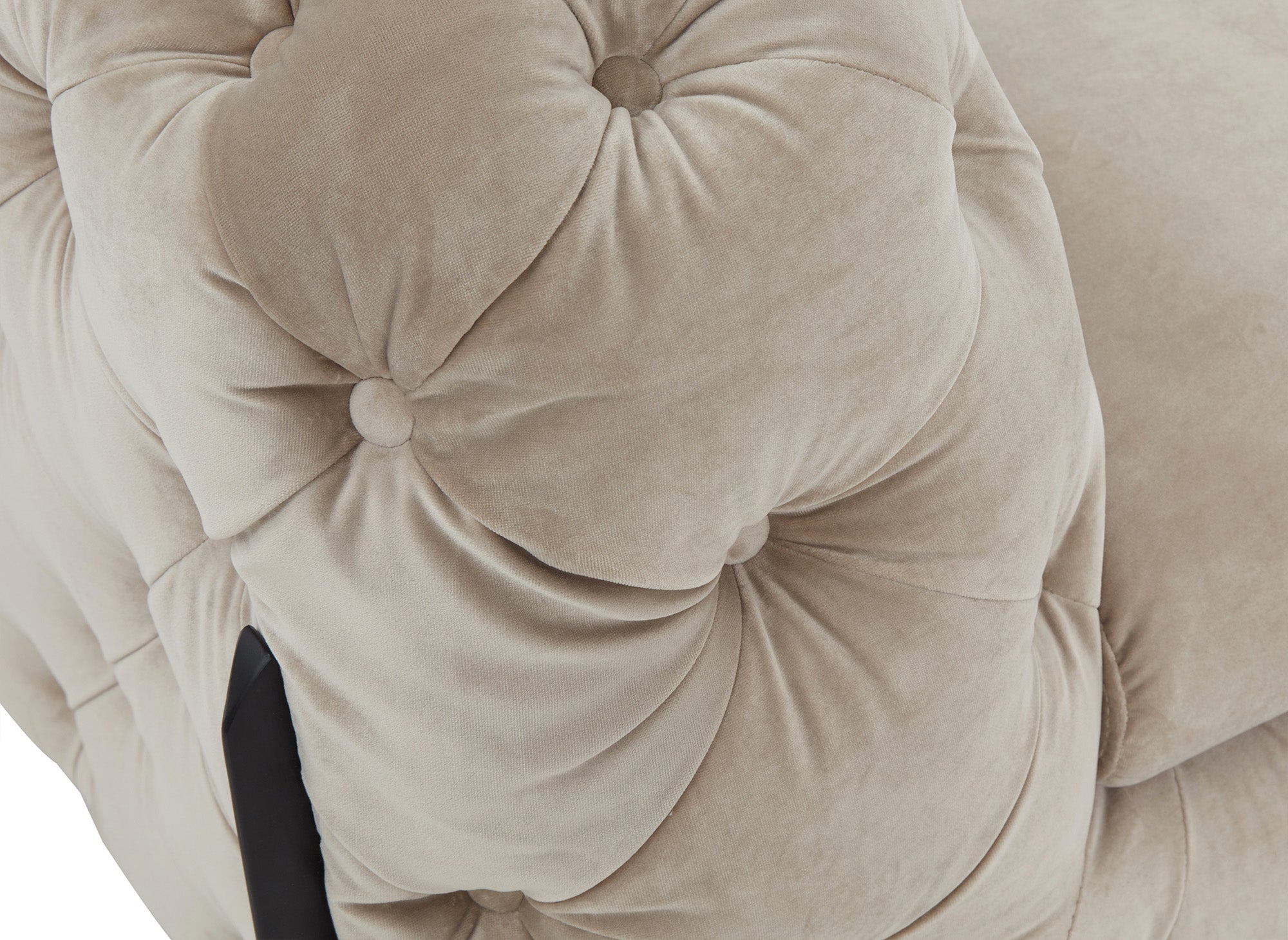 Canapé fixe 3 places capitonné chesterfield velours beige CARMEN