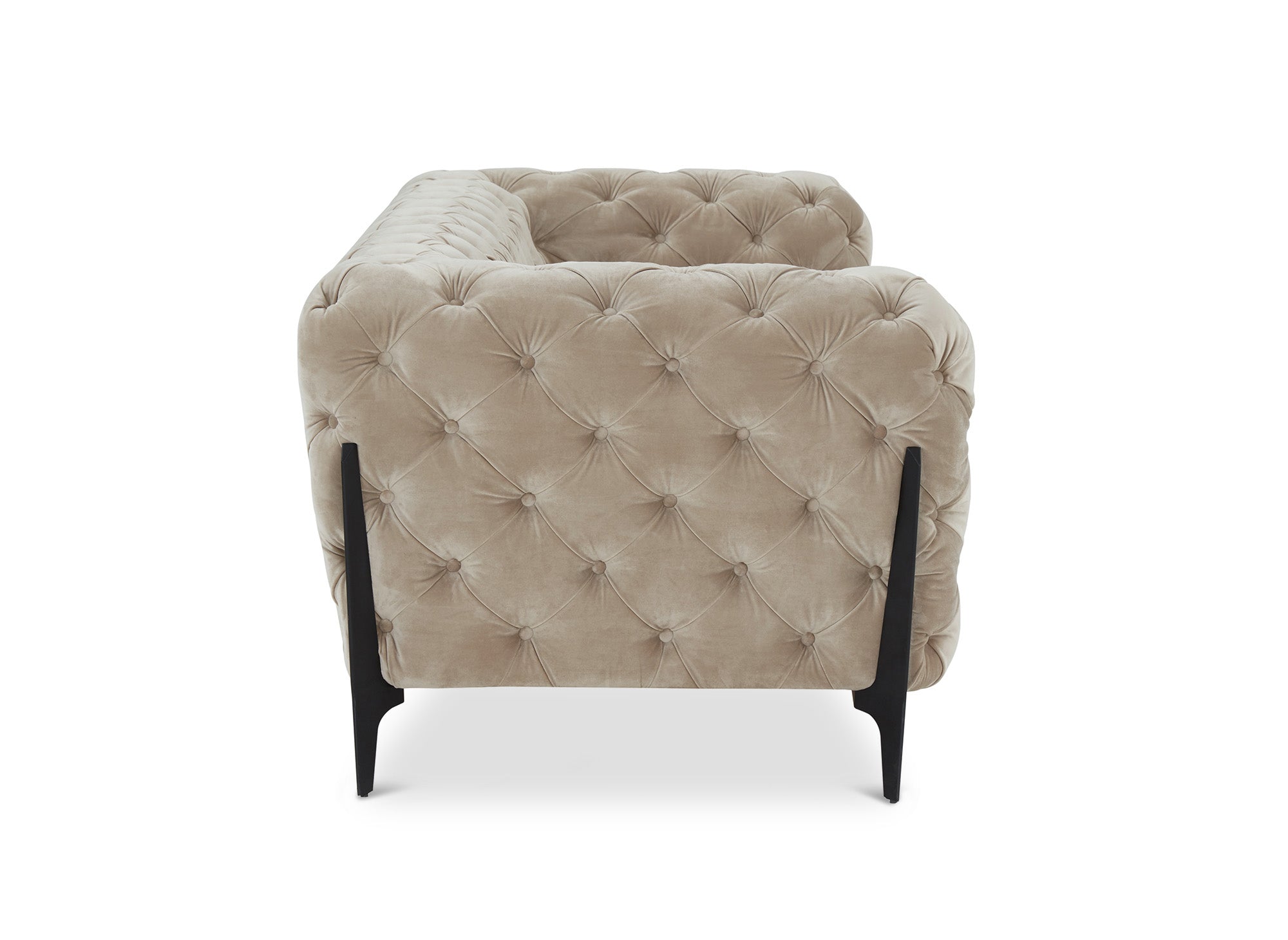 Canapé fixe 3 places capitonné chesterfield velours beige CARMEN