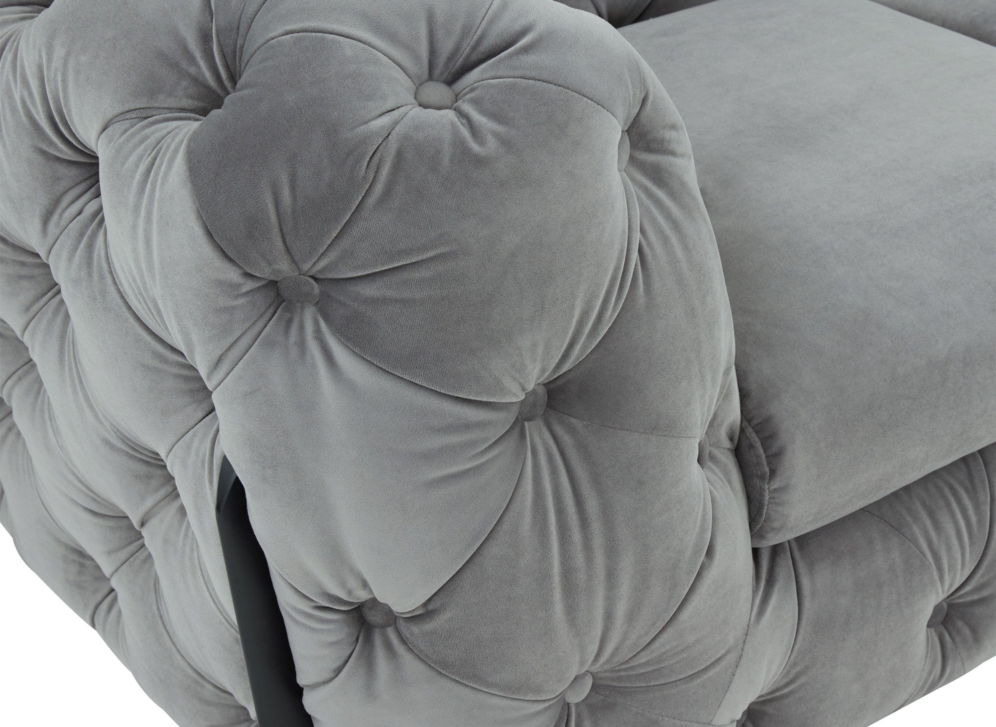 Canapé fixe 2 places capitonné chesterfield velours gris CARMEN