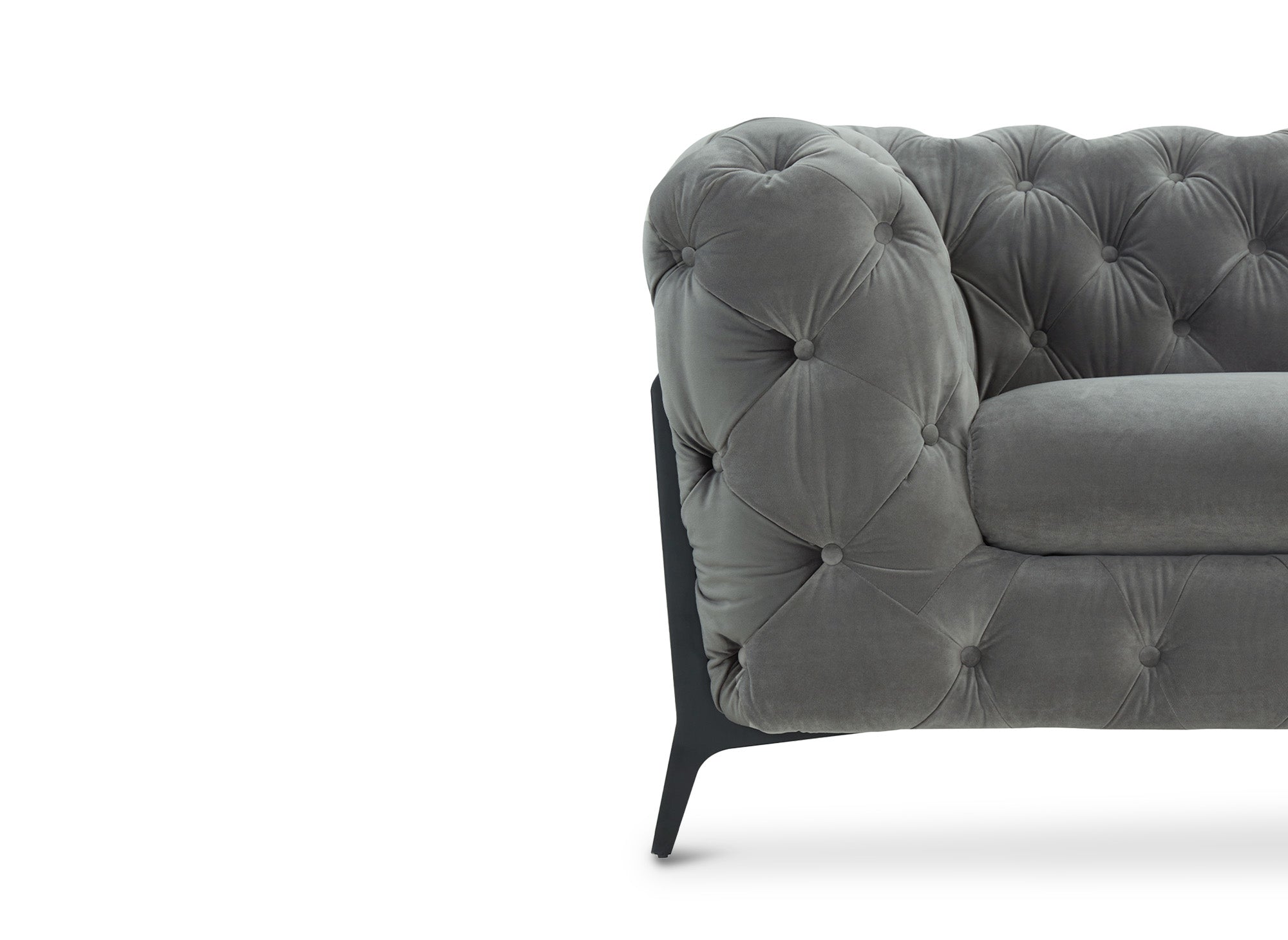 Canapé fixe 2 places capitonné chesterfield velours gris CARMEN