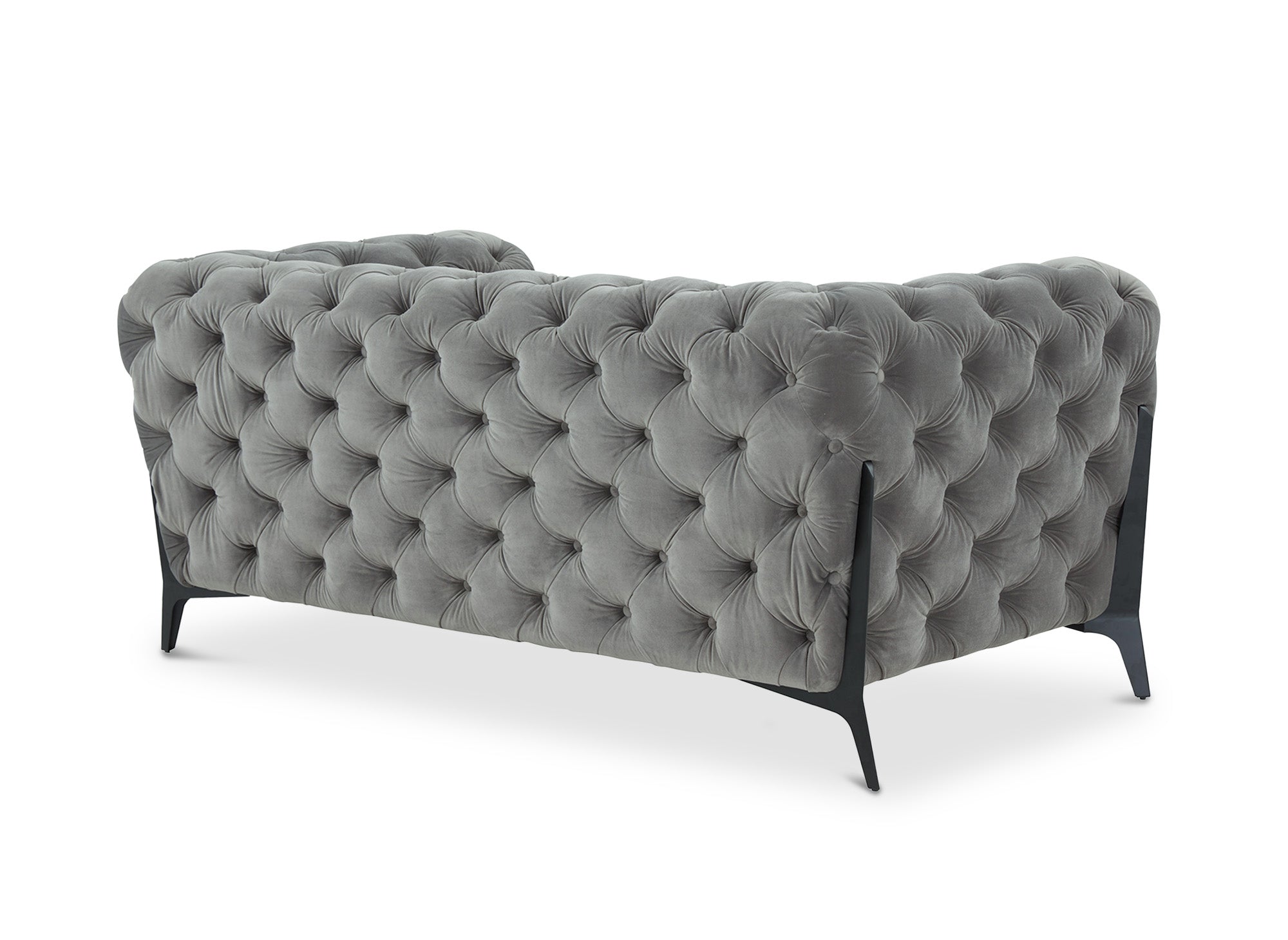 Canapé fixe 2 places capitonné chesterfield velours gris CARMEN