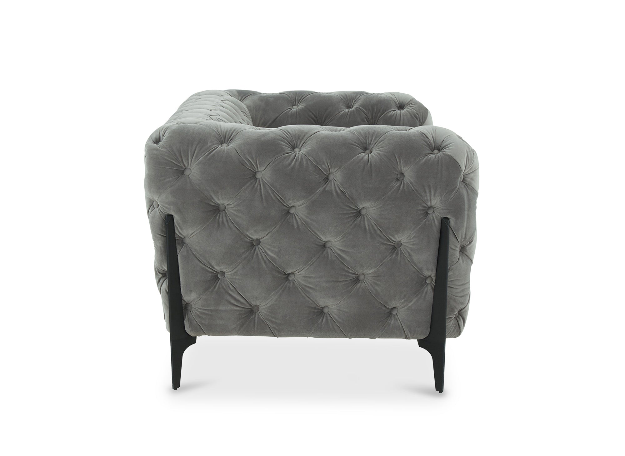 Canapé fixe 2 places capitonné chesterfield velours gris CARMEN