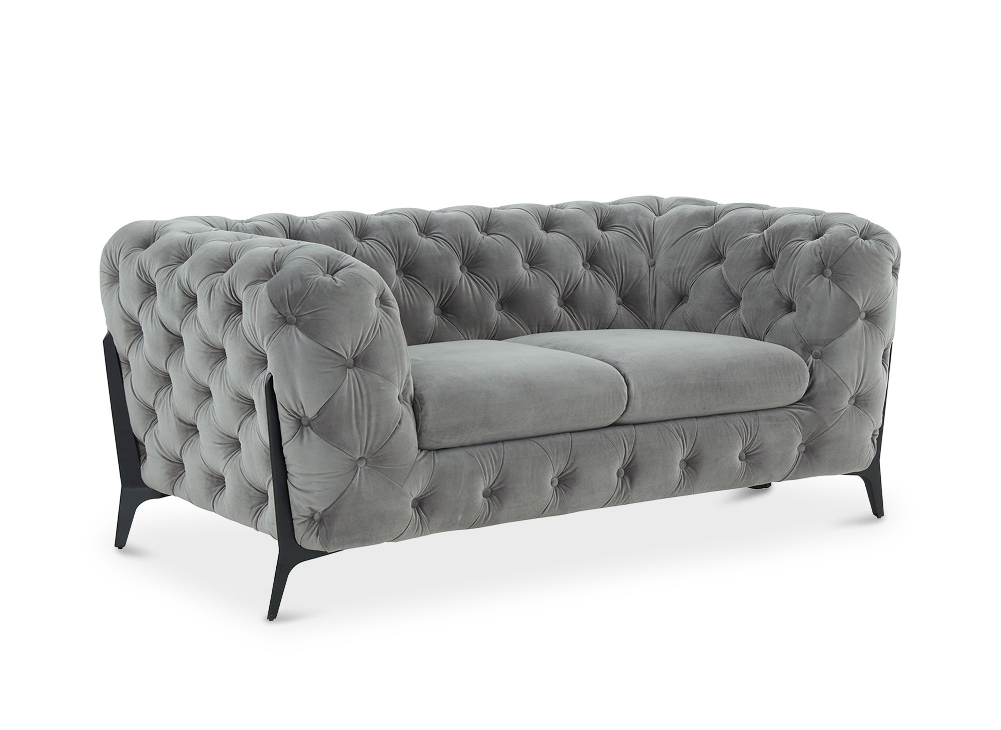 Canapé fixe 2 places capitonné chesterfield velours gris CARMEN