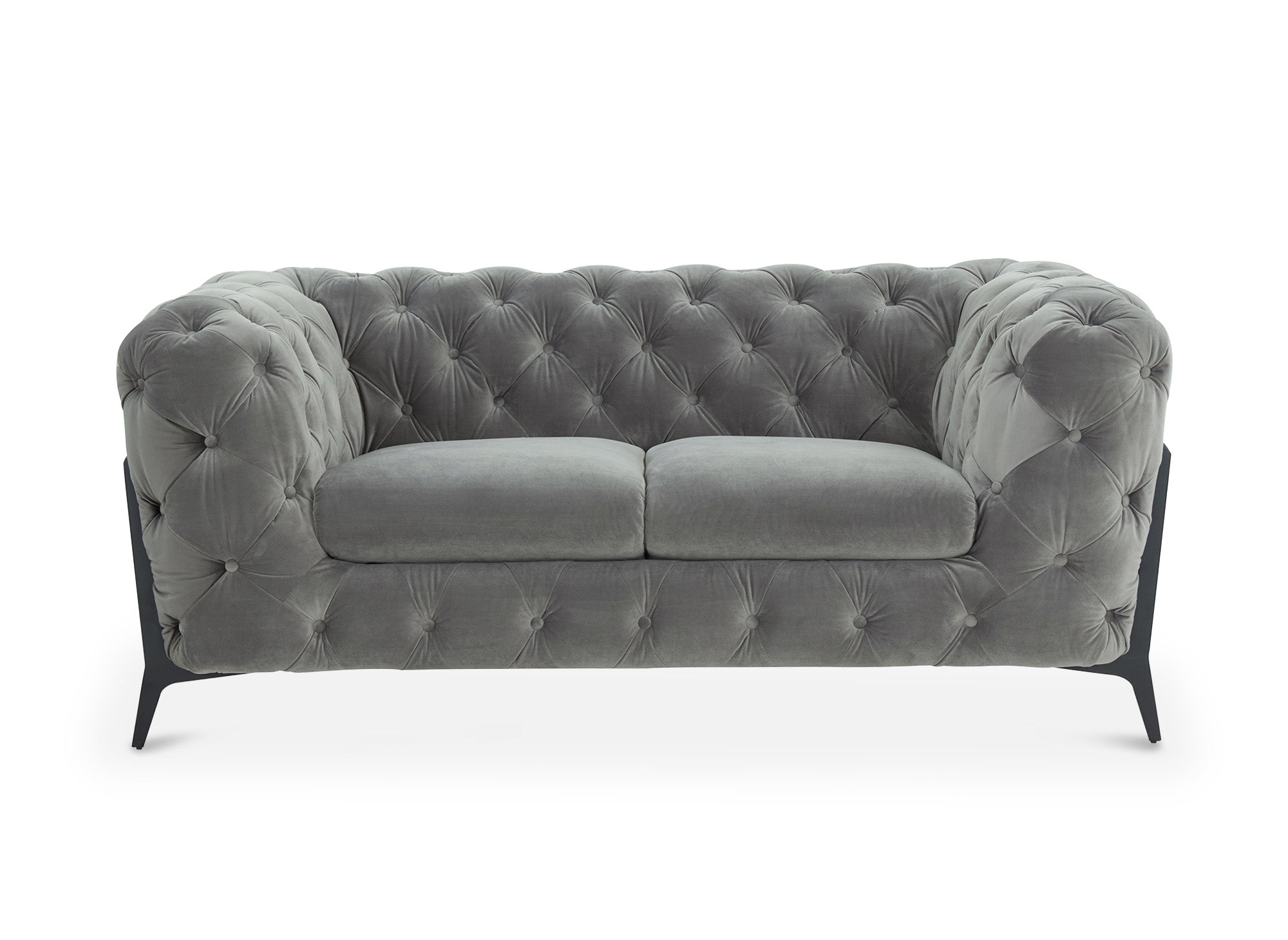 Canapé fixe 2 places capitonné chesterfield velours gris CARMEN