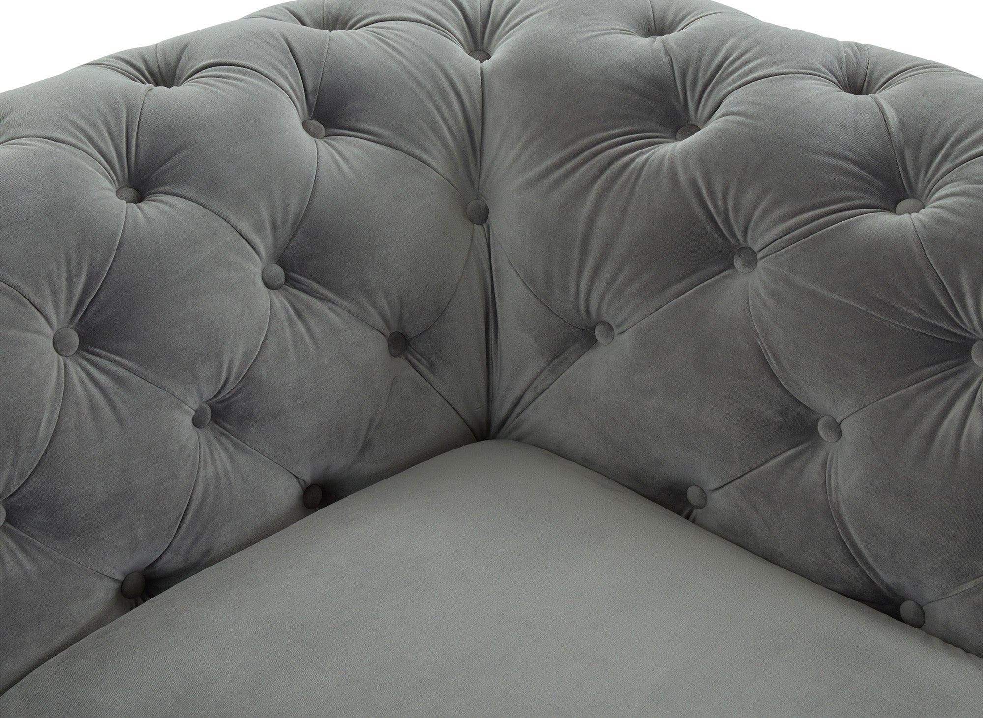 Canapé fixe 3 places capitonné chesterfield velours gris CARMEN
