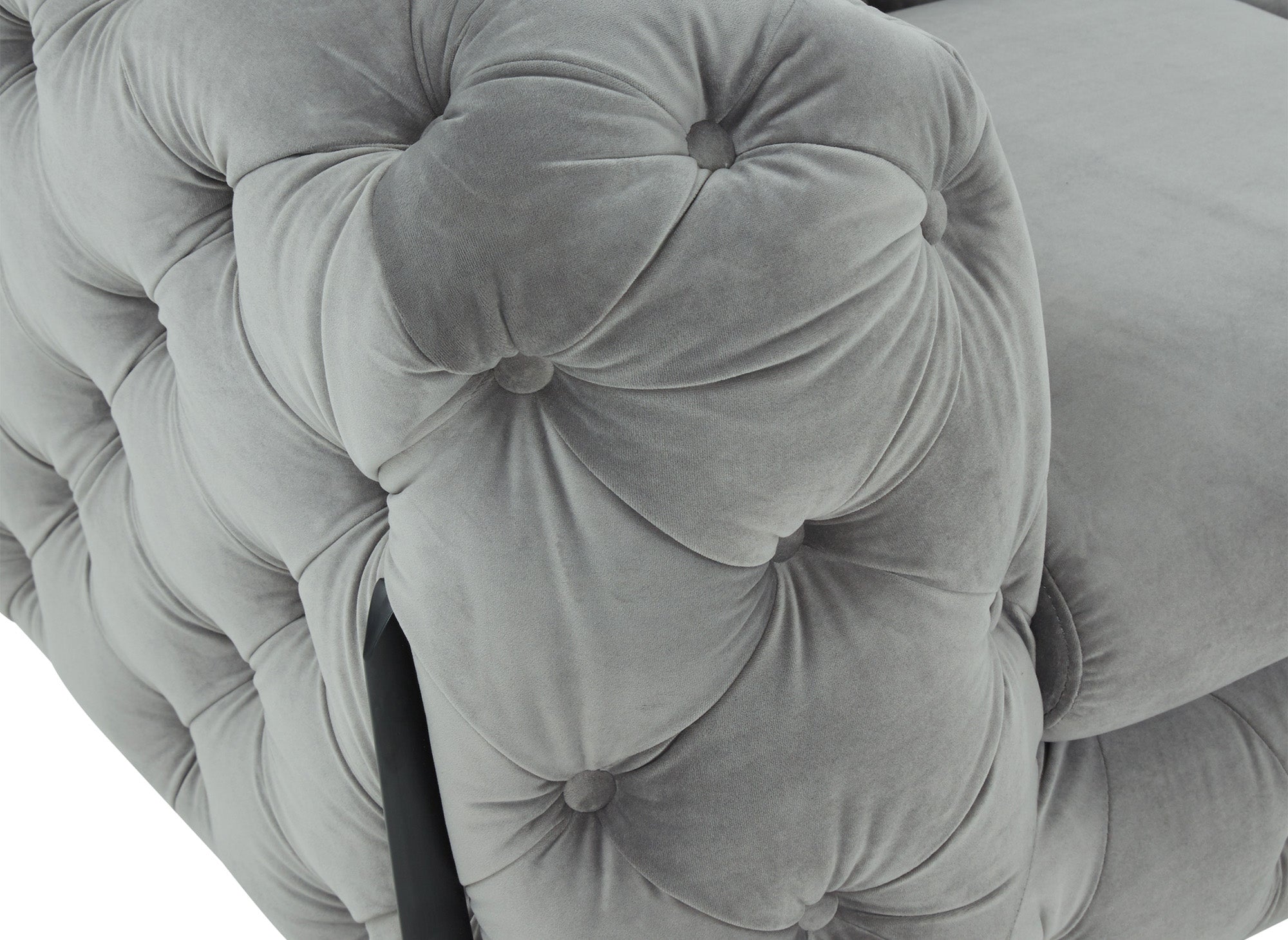 Canapé fixe 3 places capitonné chesterfield velours gris CARMEN