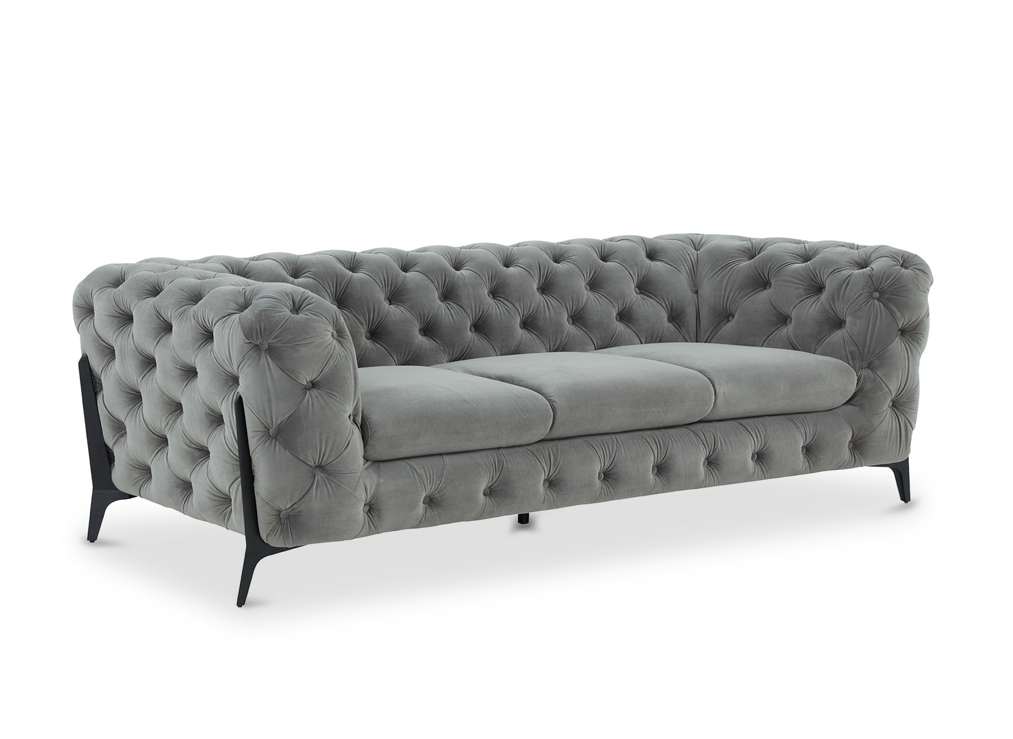 Canapé fixe 3 places capitonné chesterfield velours gris CARMEN