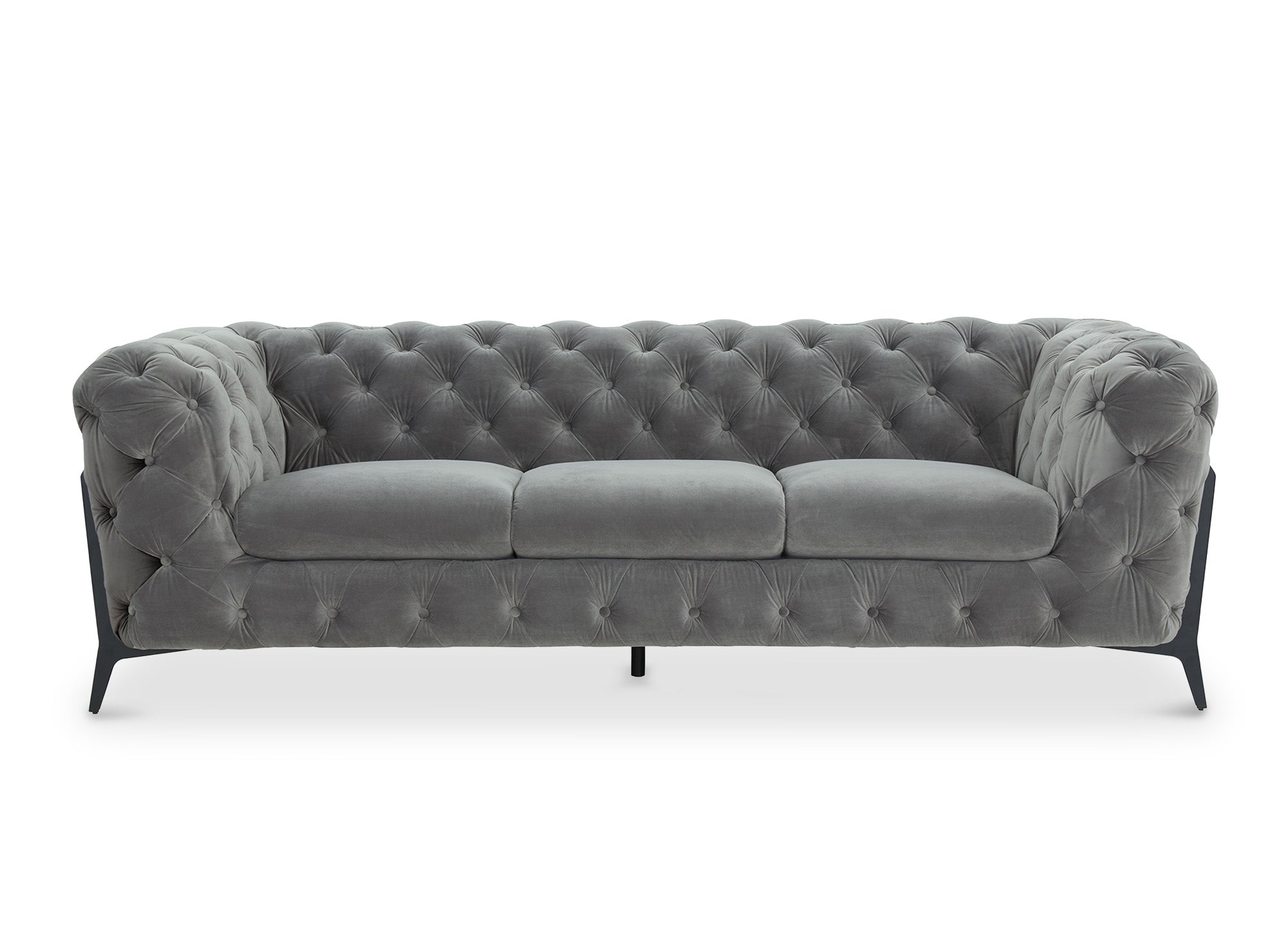 Canapé fixe 3 places capitonné chesterfield velours gris CARMEN