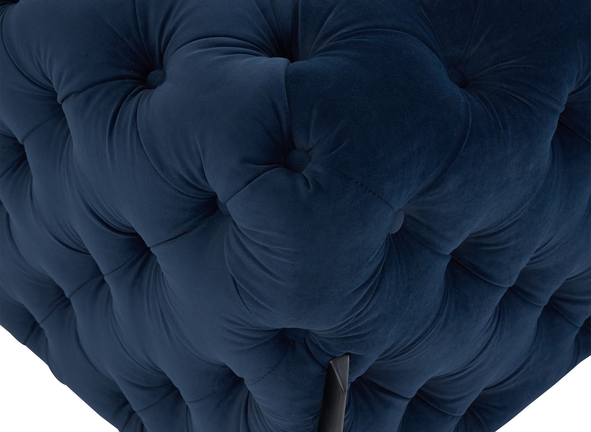 Canapé fixe 3 places capitonné chesterfield velours bleu CARMEN