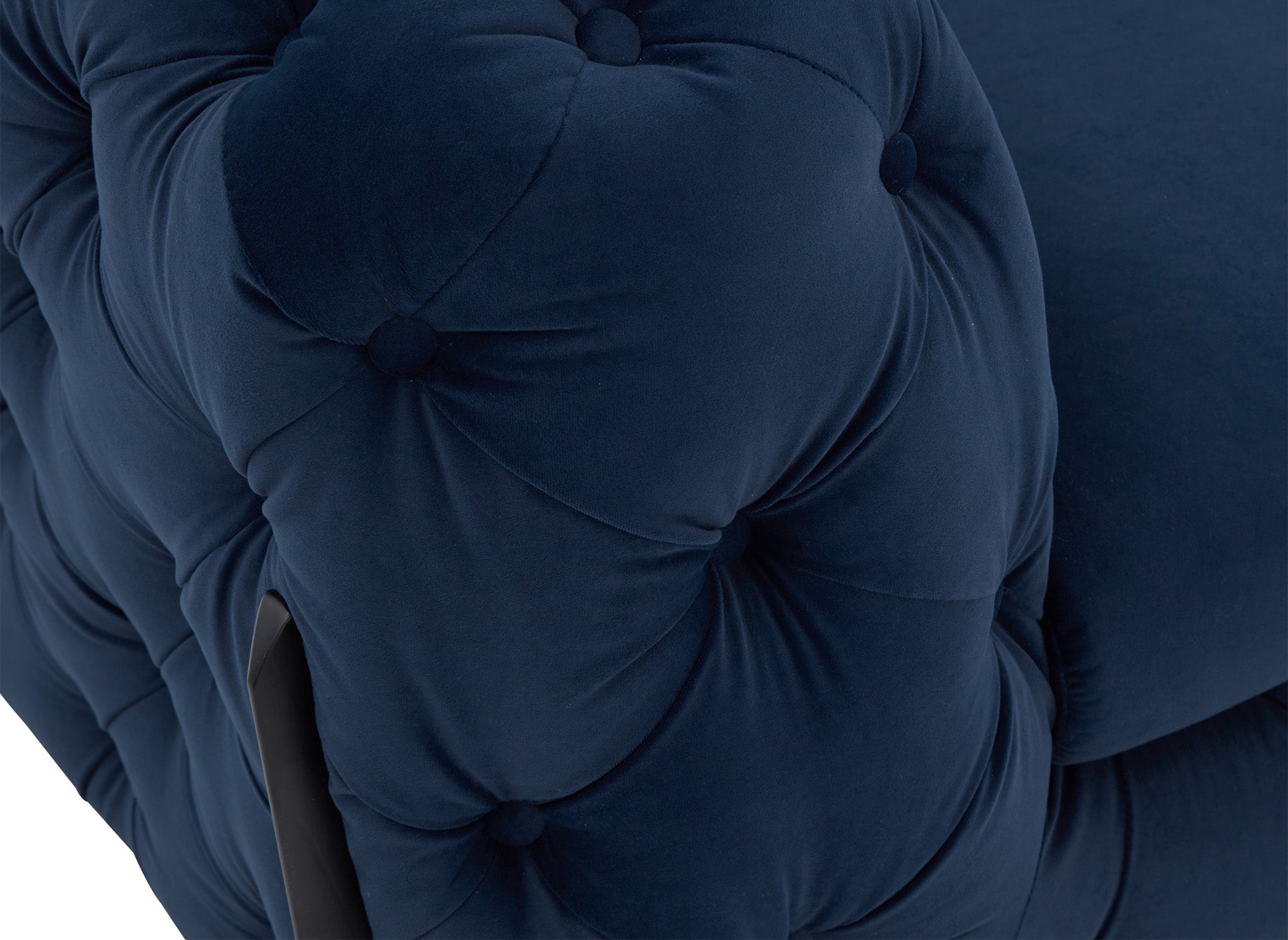 Canapé fixe 3 places capitonné chesterfield velours bleu CARMEN