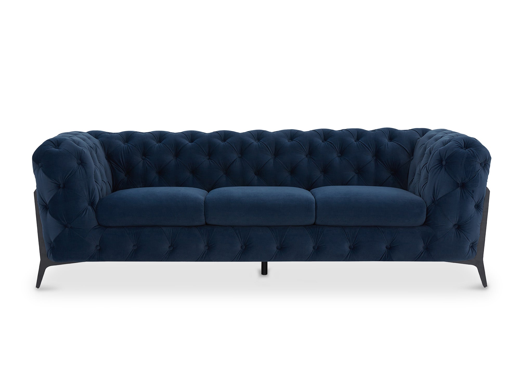 Canapé fixe 3 places capitonné chesterfield velours bleu CARMEN