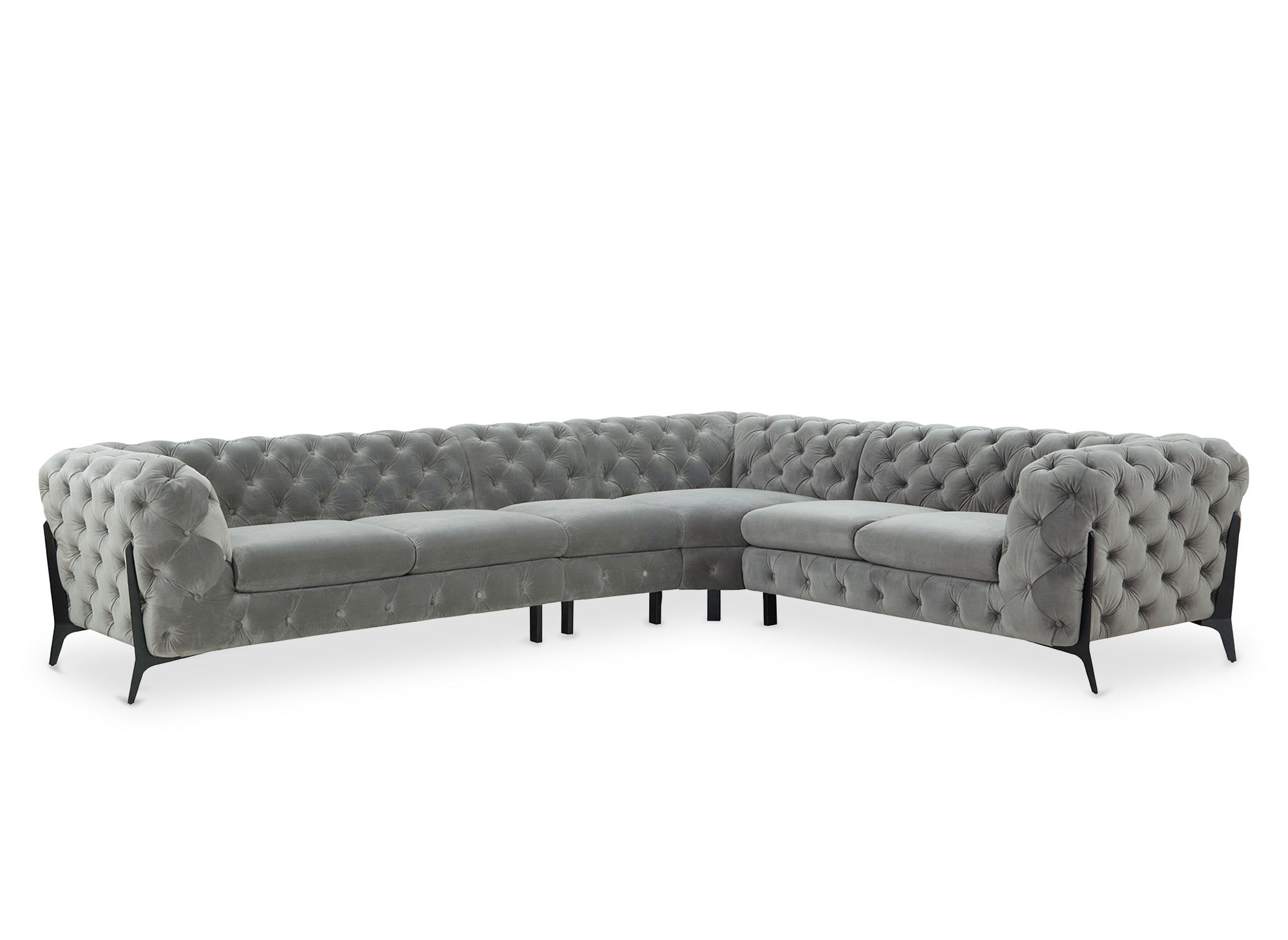 Canapé capitonné chesterfield d'angle réversible en velours gris CARMEN