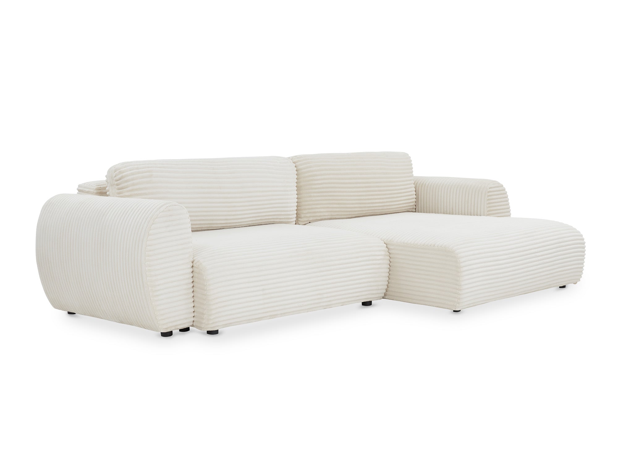 Canapé d'angle convertible avec coffre en velours gros côtelé doux beige TILDA - Angle droit