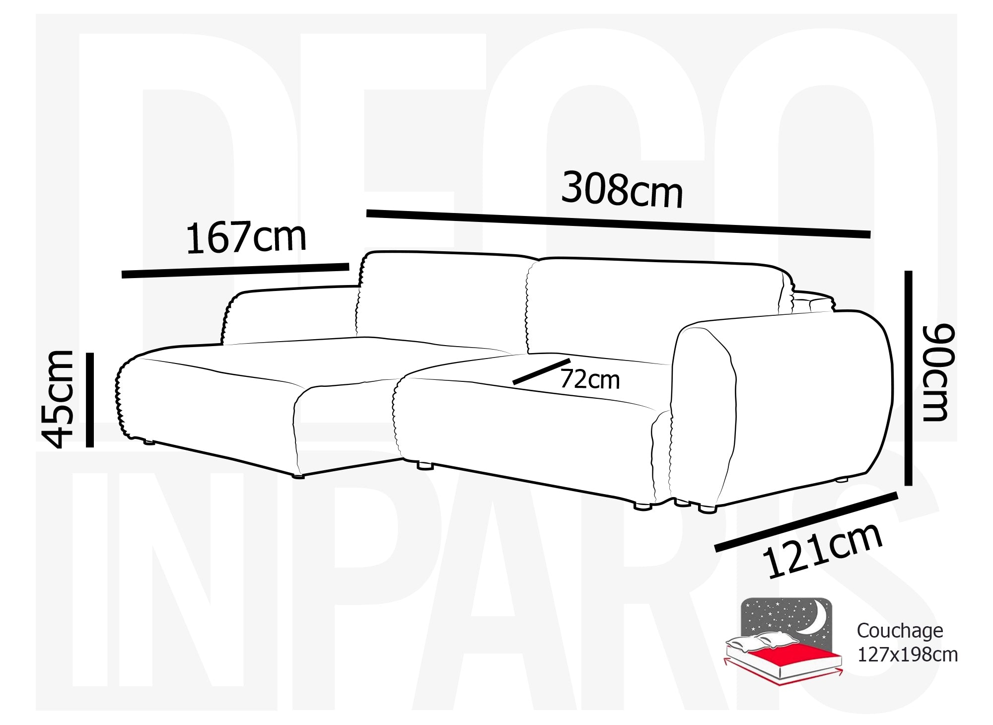 Canapé d'angle convertible avec coffre en velours gros côtelé doux gris TILDA - Angle gauche