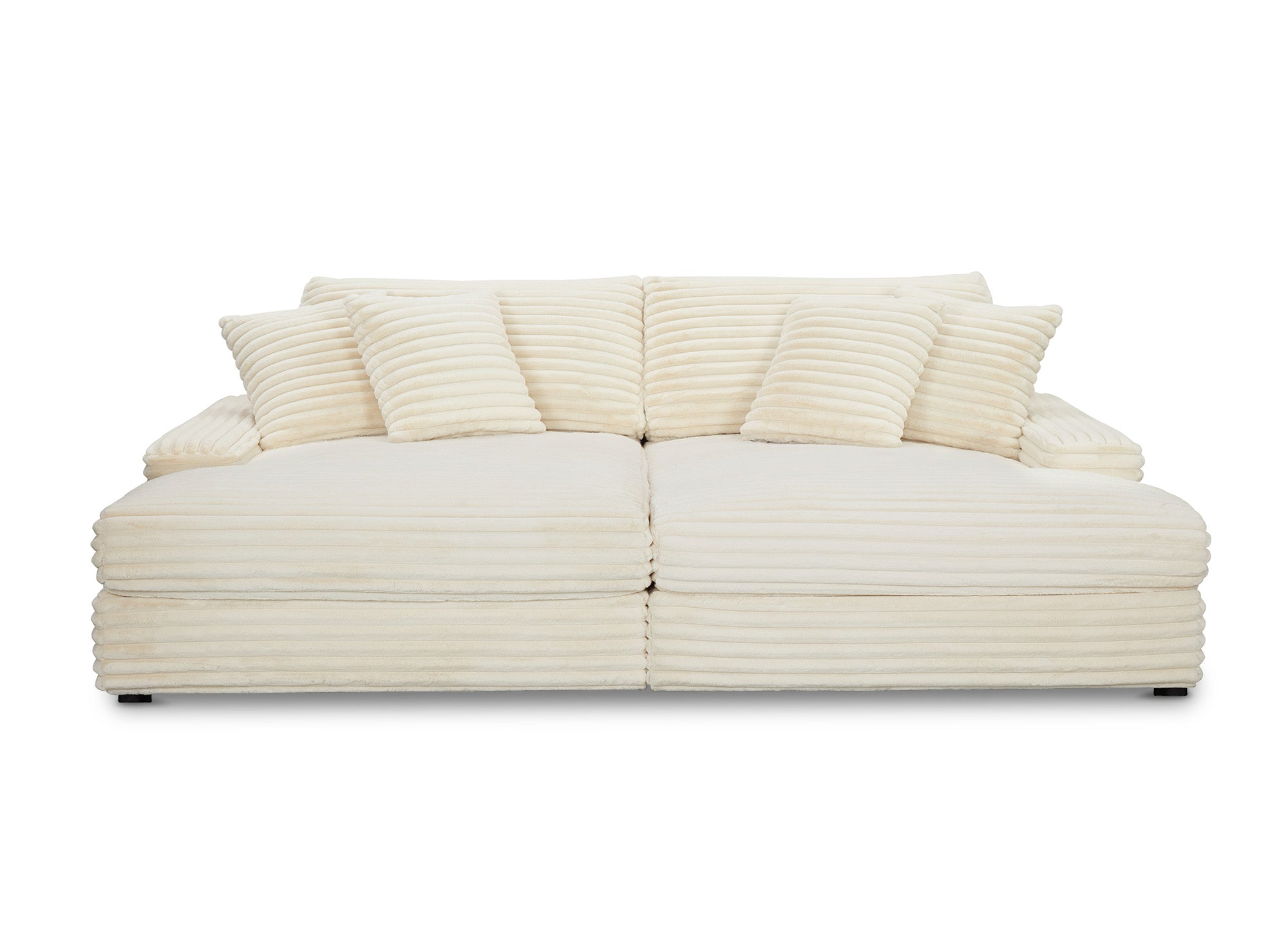 Canapé droit méridienne 2 places en gros côtelé doux beige DAHO