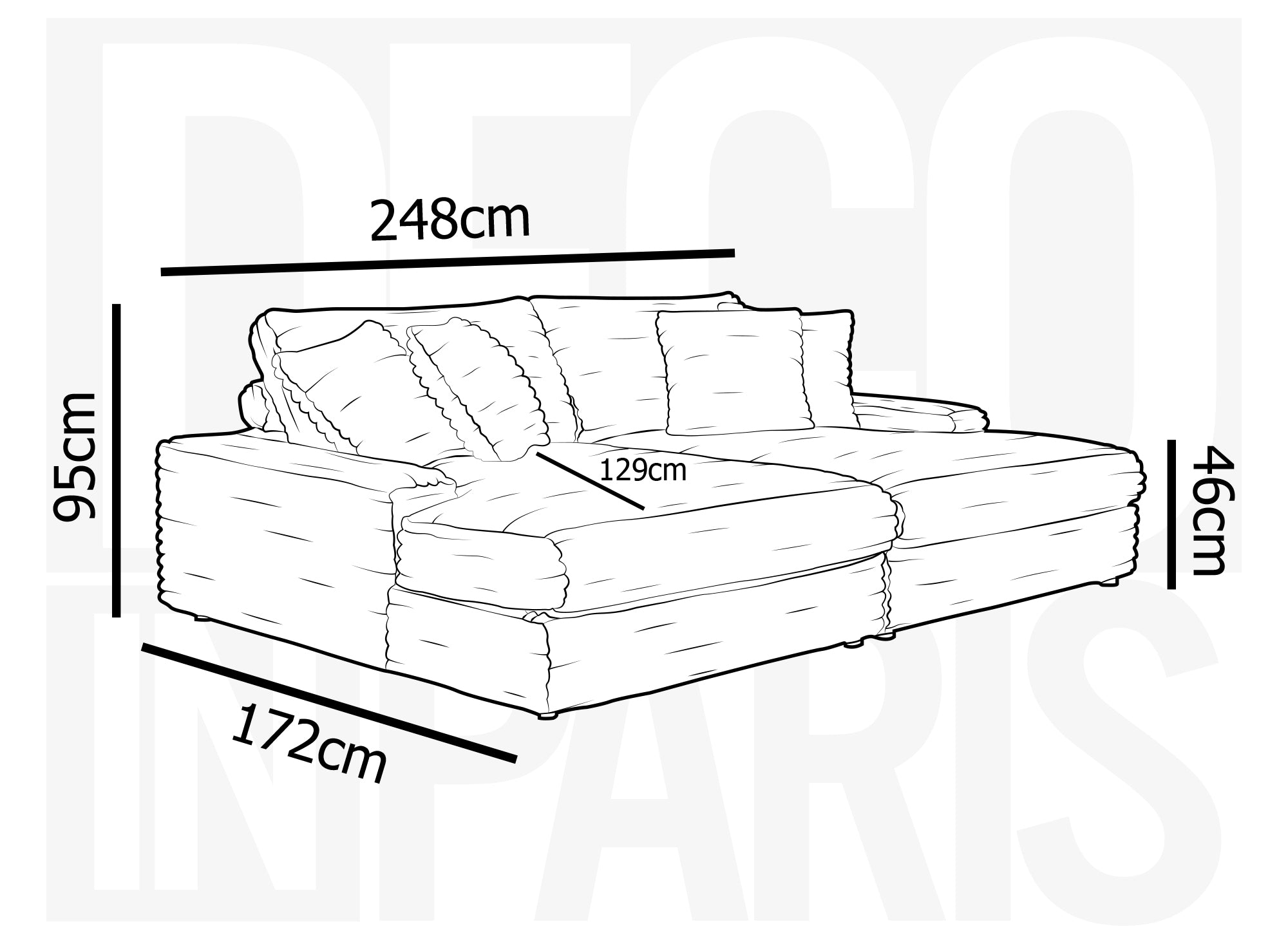 Canapé droit méridienne 2 places en gros côtelé doux taupe DAHO