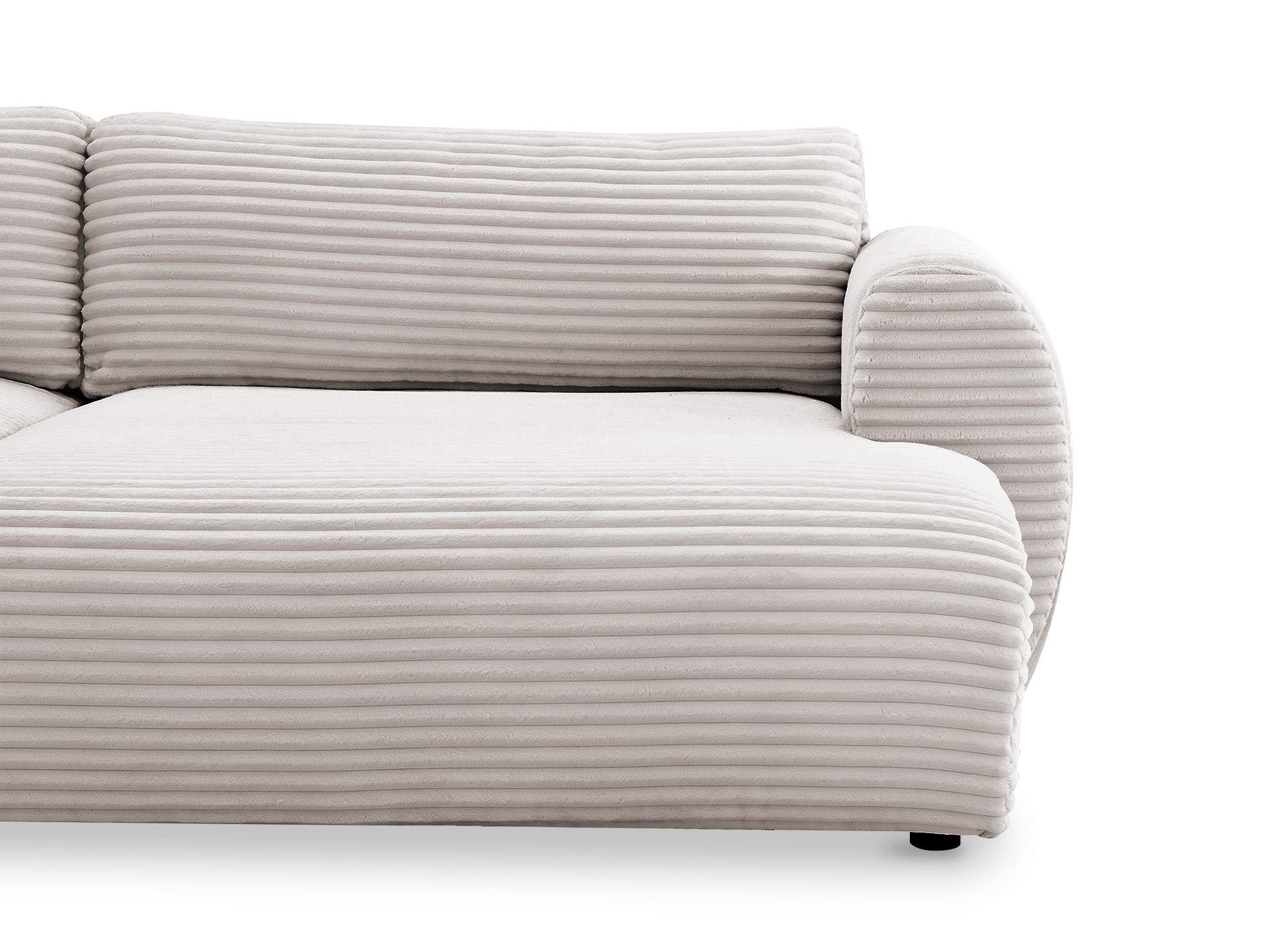 Canapé panoramique convertible avec coffre en velours gros côtelé taupe TILDA - Angle gauche