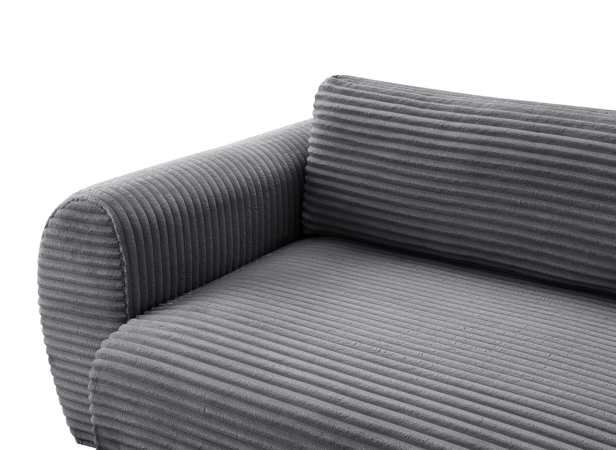Canapé d'angle convertible avec méridienne et coffre en gros côtelé doux gris TILDA - Angle gauche