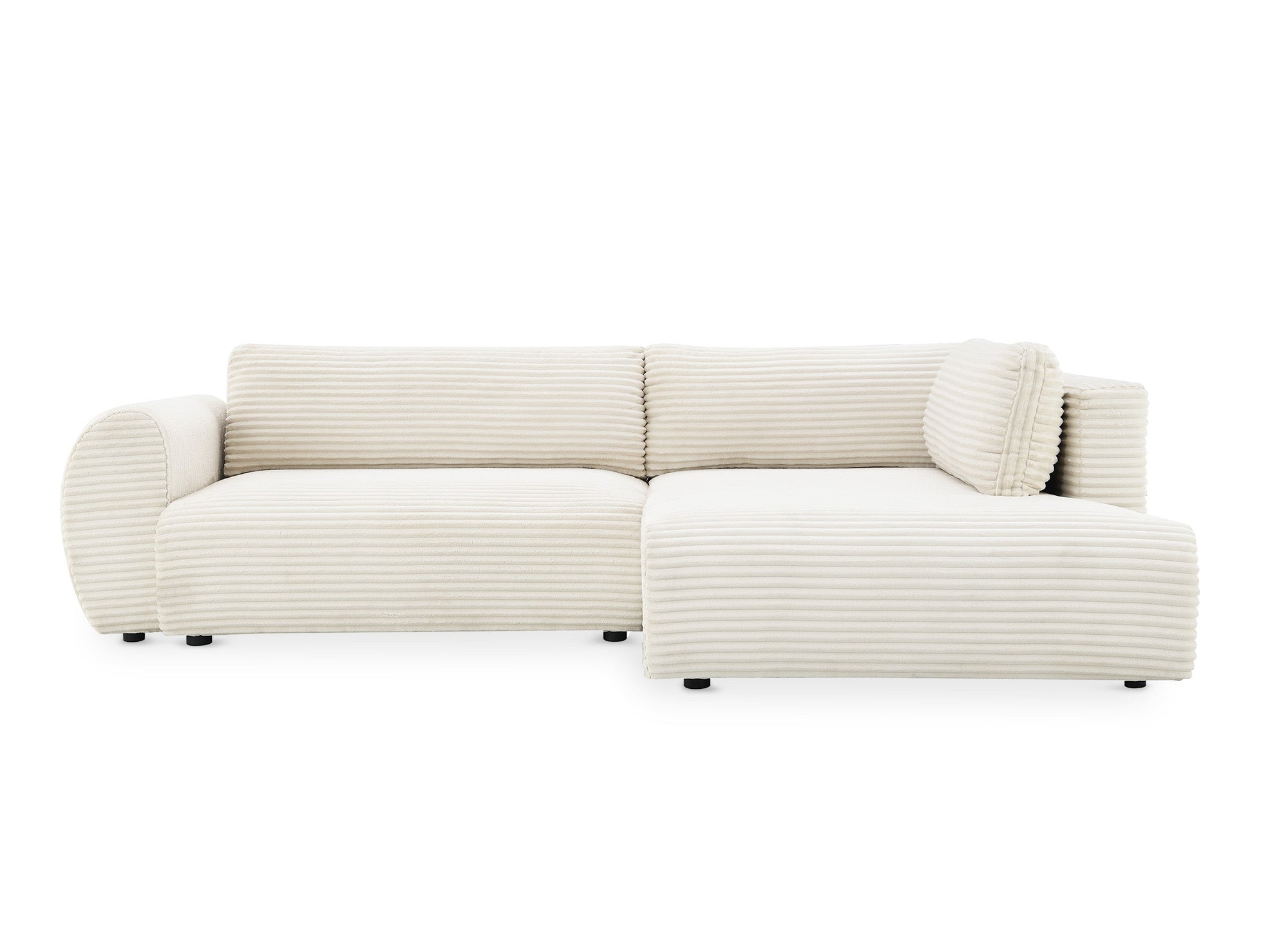 Canapé d'angle convertible avec méridienne et coffre en gros côtelé doux beige TILDA - Angle droit