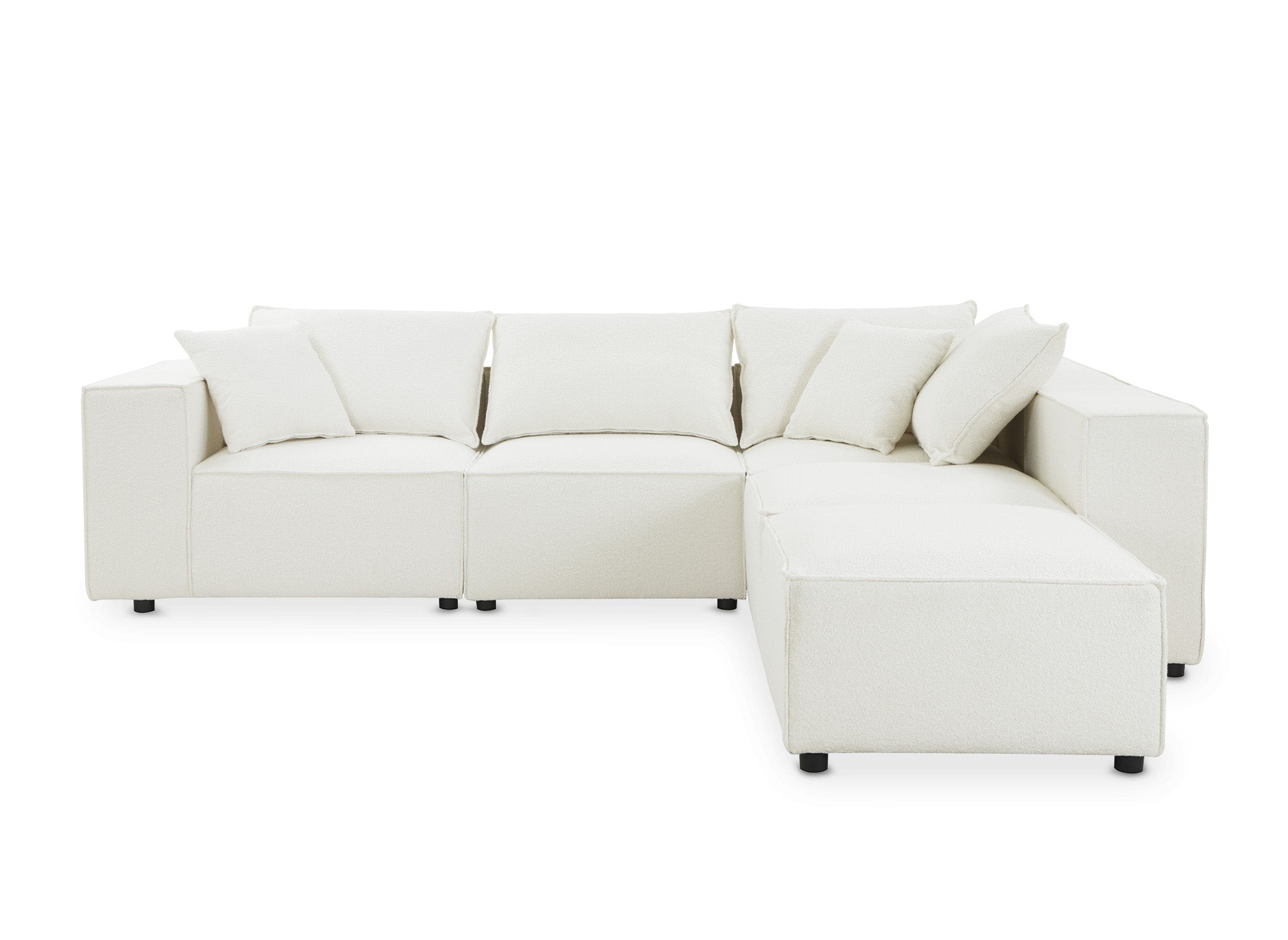 Canapé d'angle fixe modulable avec 1 pouf en tissu effet peau de mouton blanc écru HARLEM XL