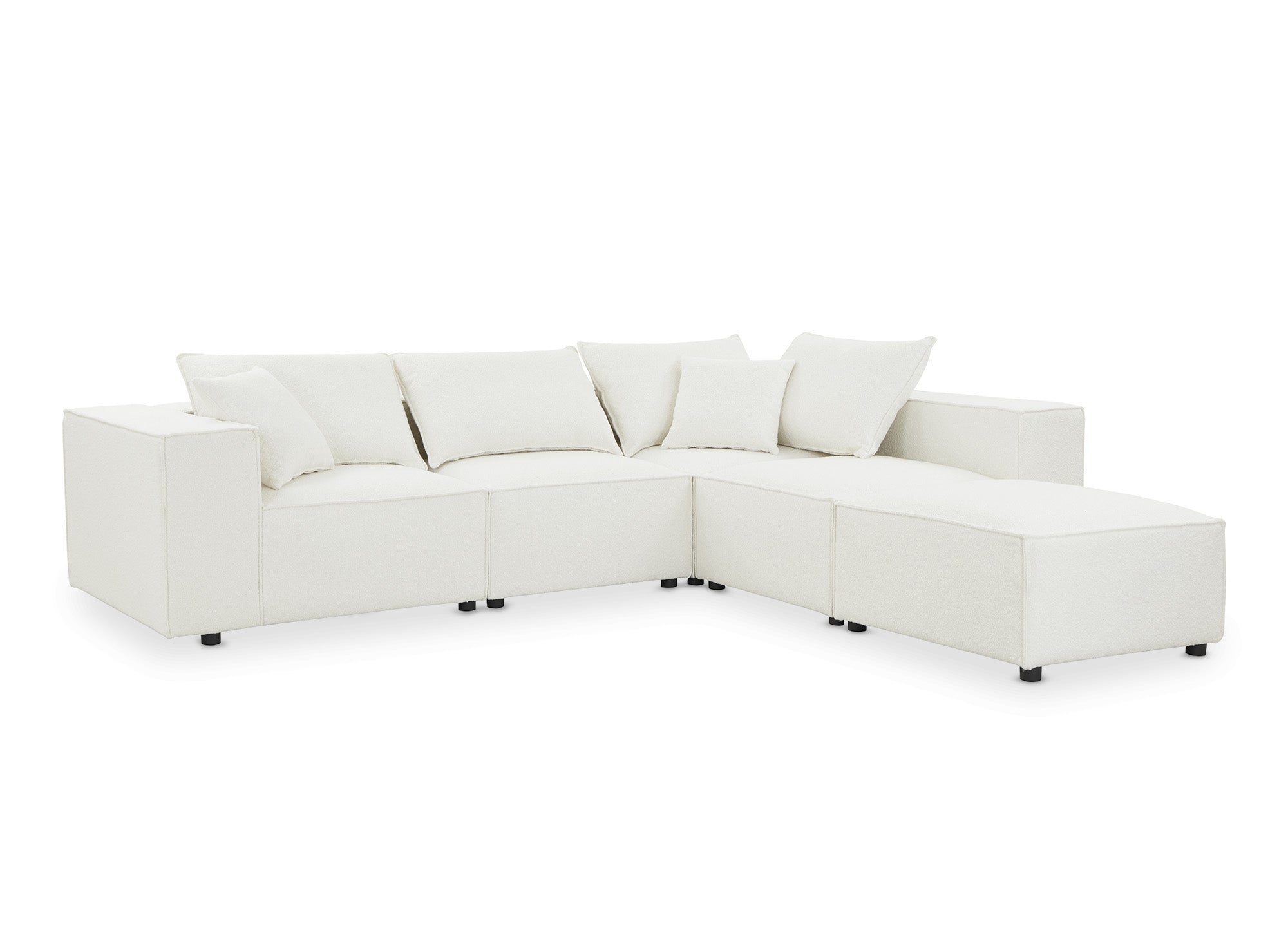 Canapé d'angle fixe modulable avec 1 pouf en tissu effet peau de mouton blanc écru HARLEM XL